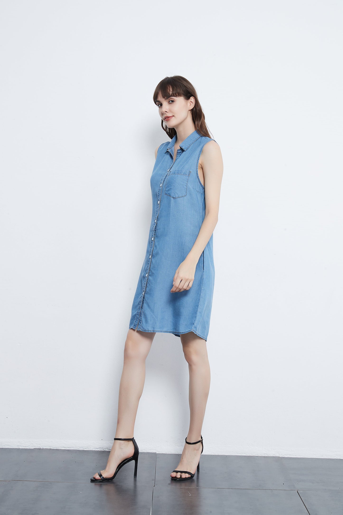 Anna-Kaci Sleeveless Button Down Premium Denim Dress | Anna Kaci
