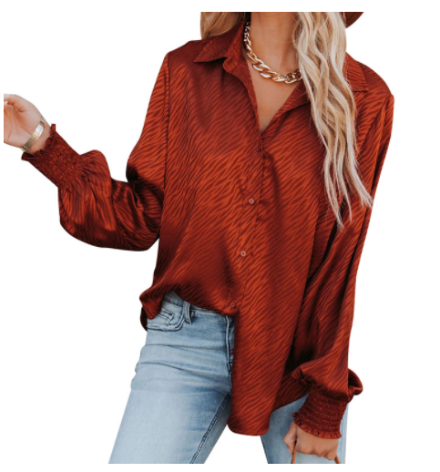 Animal Pattern Shirred Sleeve Shirt