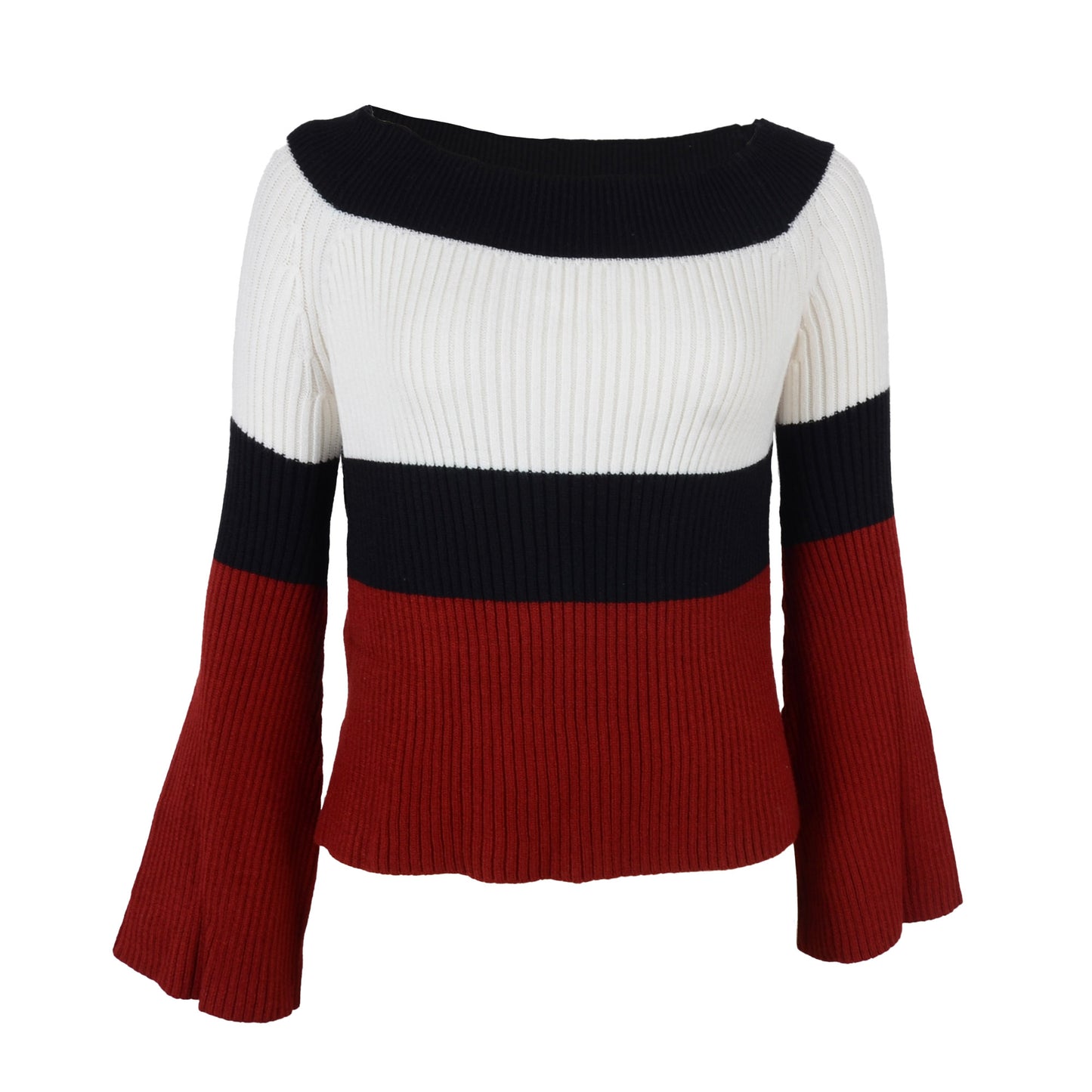 Anna-Kaci Off Shoulder Color Block Side Slit Ribbed Knit Sweater for Women