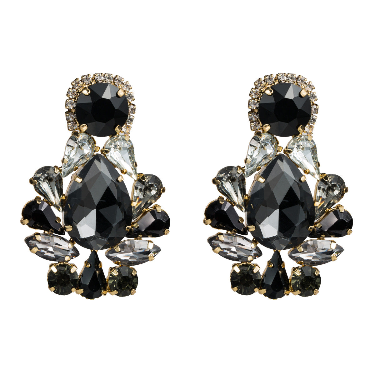 Large Geometric Crystals Hanging Earring Stud