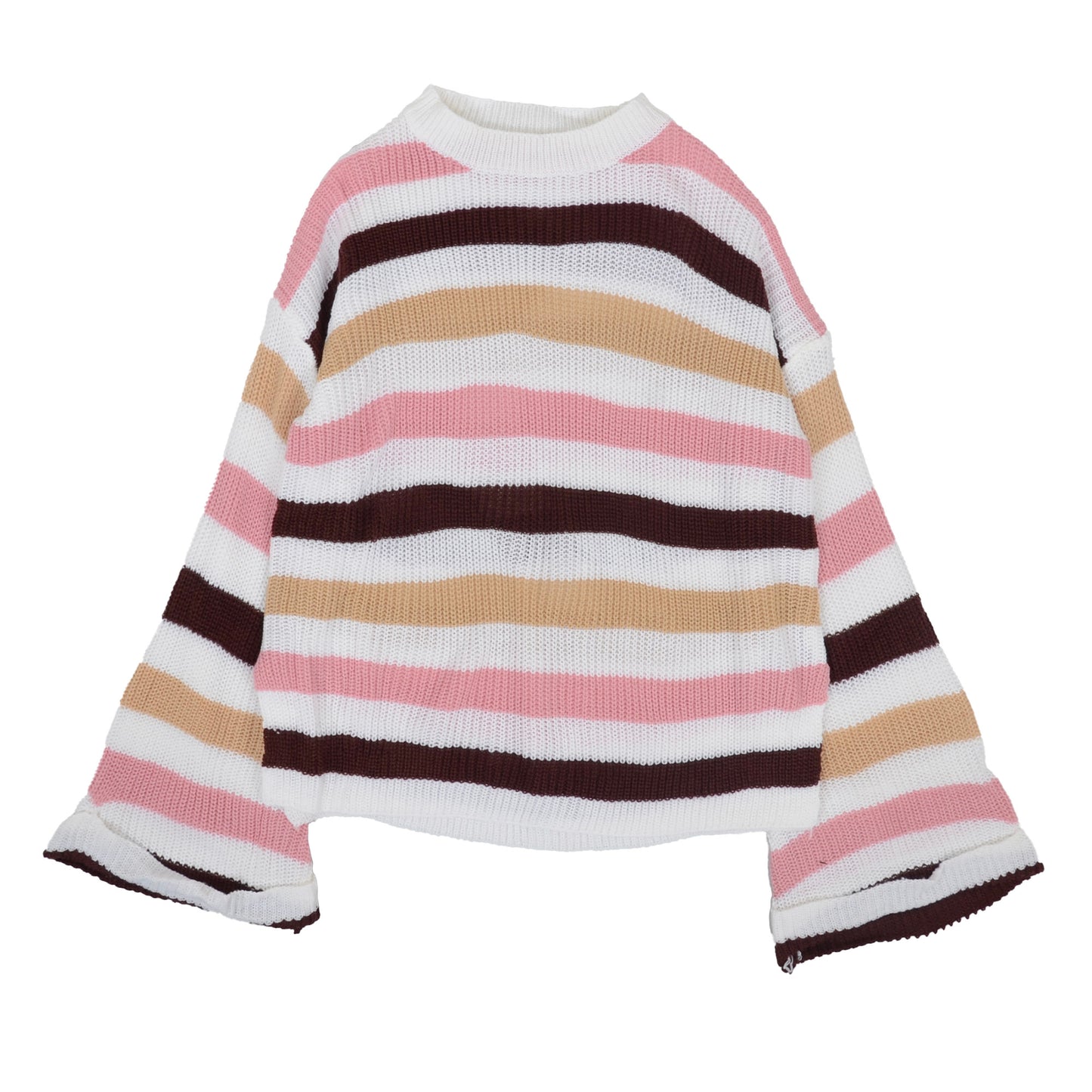Anna-Kaci Striped Bell Sleeve Light Long Sleeve Sweater Top for Women