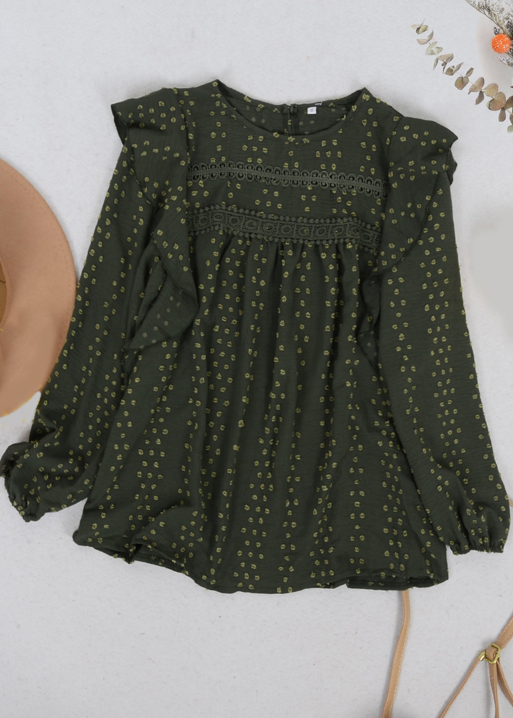 Ruffle Shoulder Crochet Detail Blouse