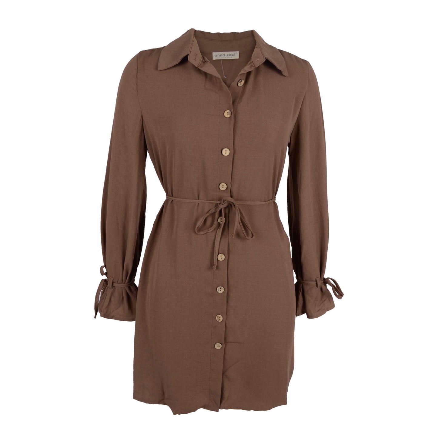 Solid Tie Waist Shirt Dress