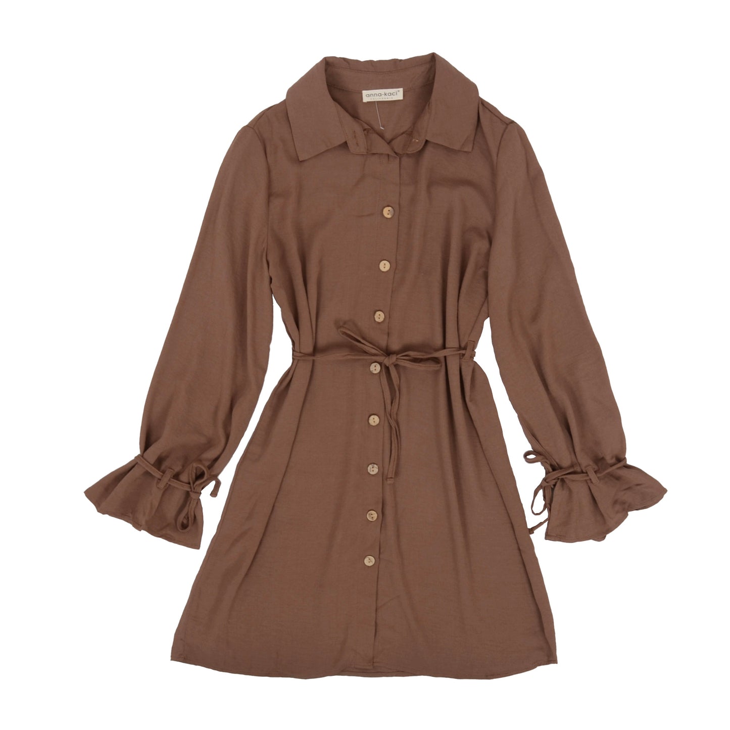 Solid Tie Waist Shirt Dress