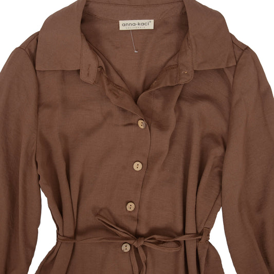 Solid Tie Waist Shirt Dress