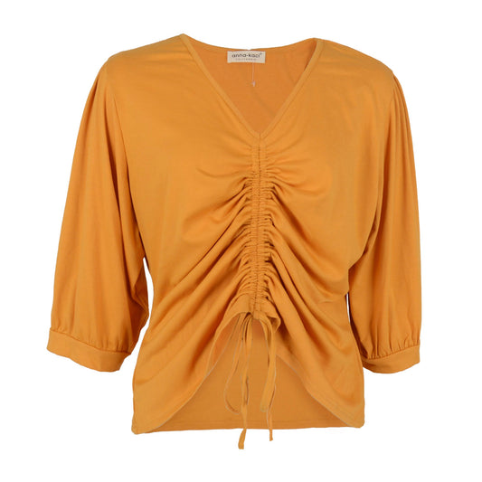 Plus Ruched Front Peasant Sleeve Blouse