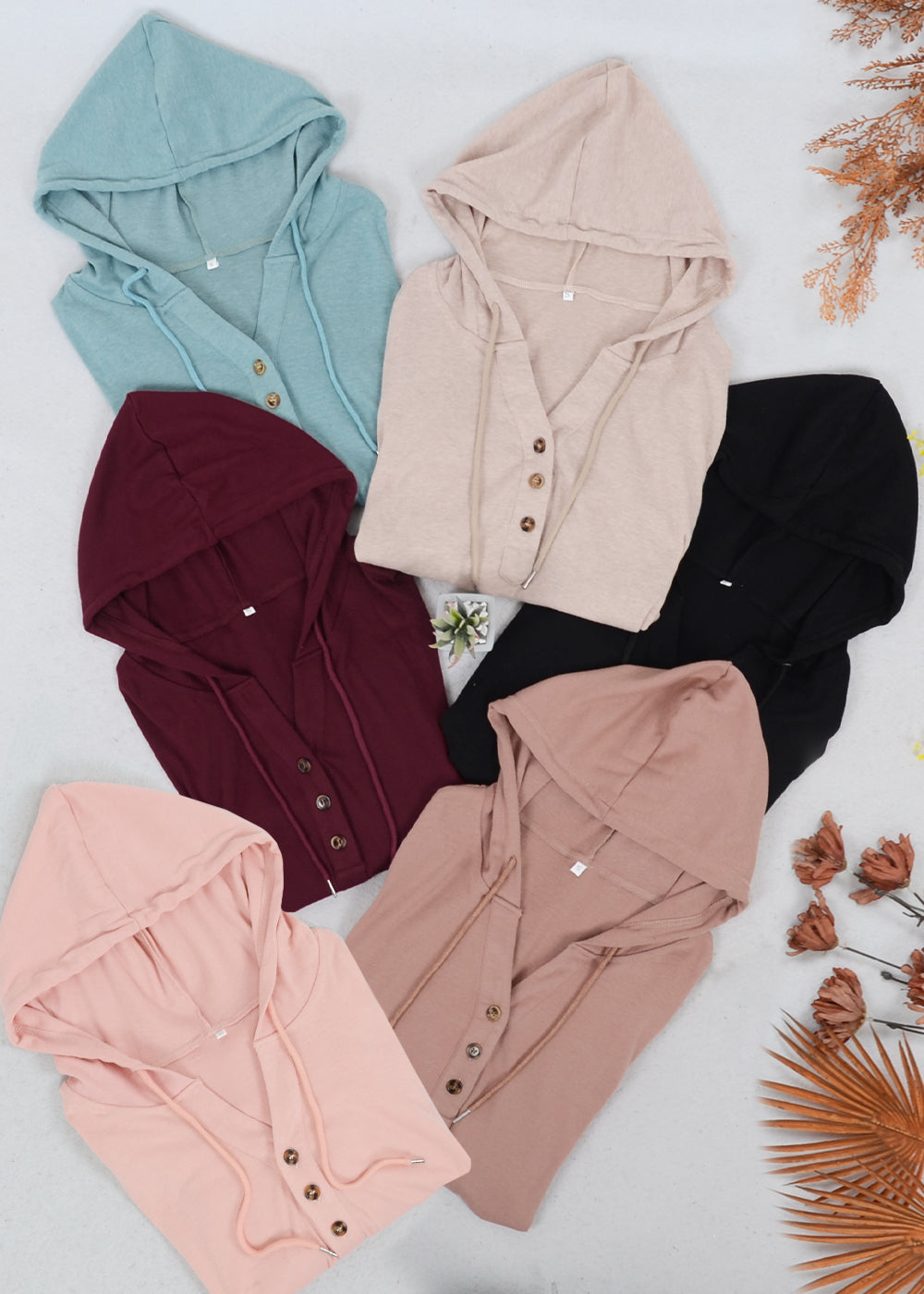 Drop Shoulder Button Front Hooded Sweater