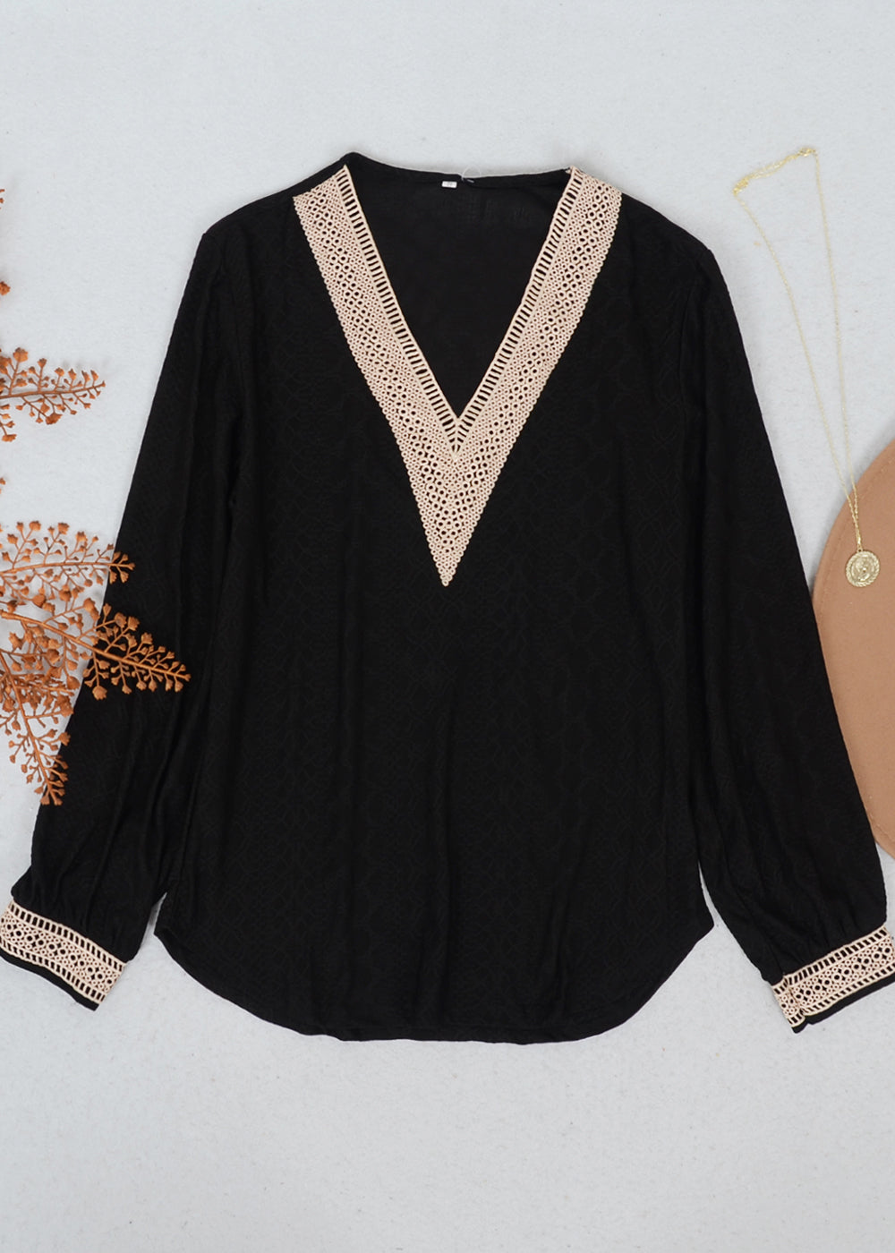 Crochet Detail V Neck Sweater