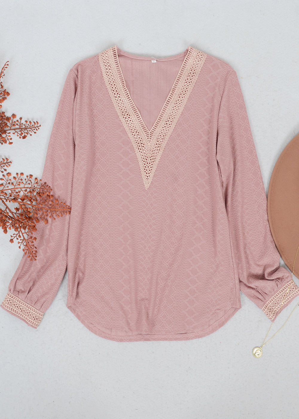 Crochet Detail V Neck Sweater