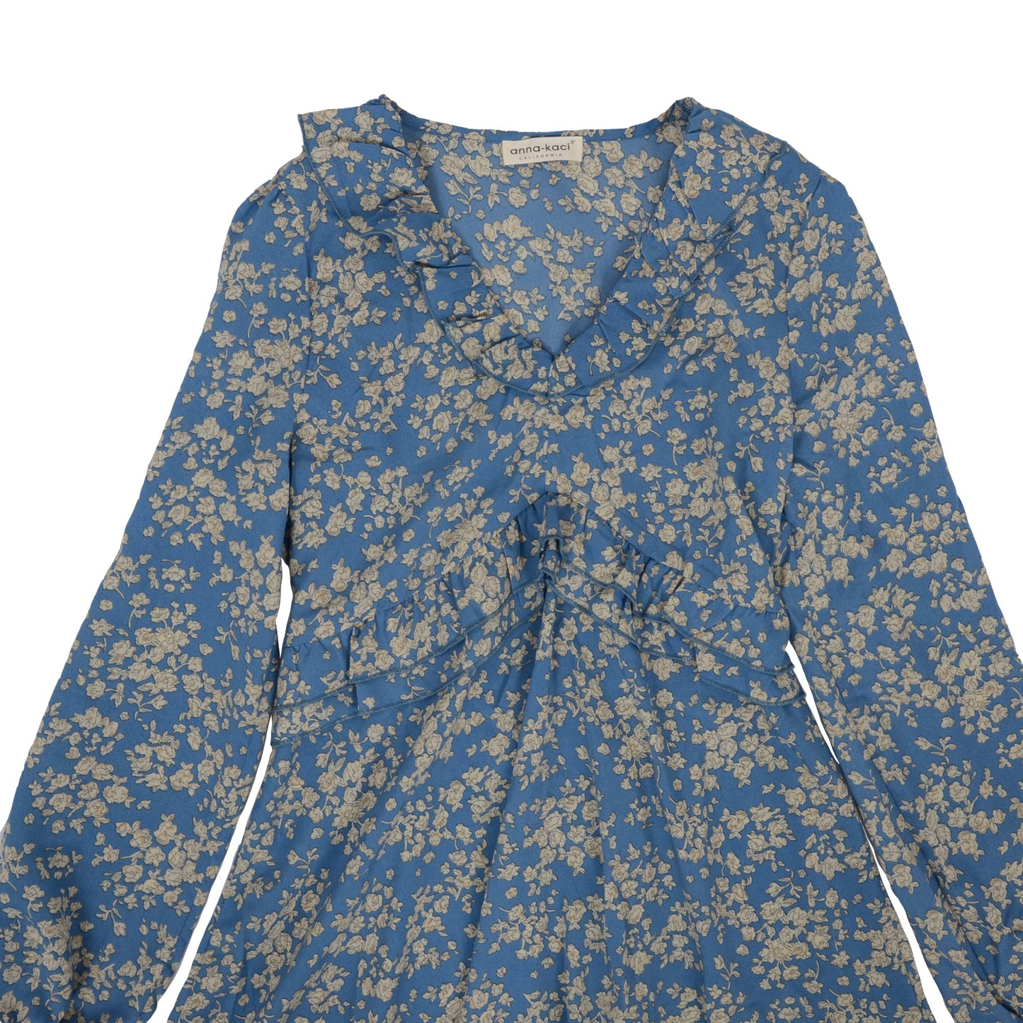 Anna-Kaci Floral Print V Neck Long Sleeve Ruffle Detail Dress for Women
