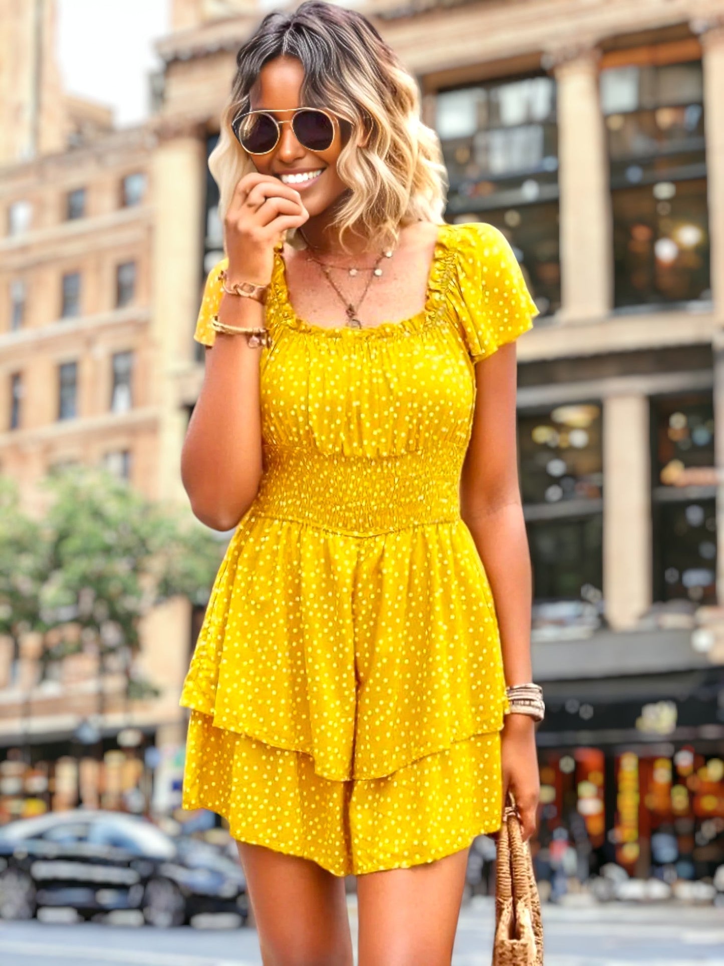 Puff Sleeve Tiered Romper