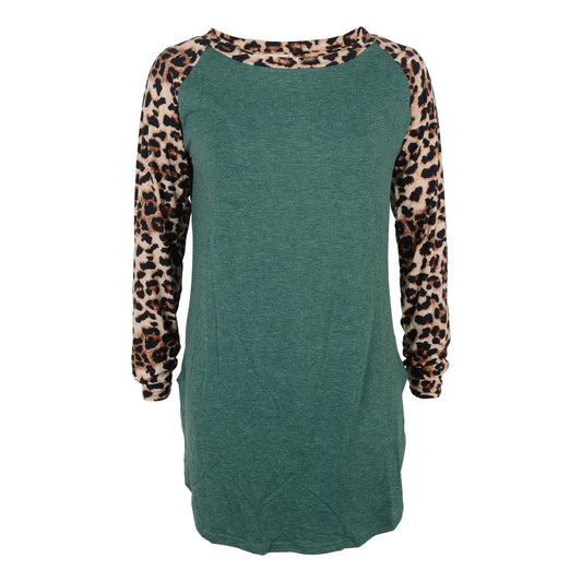 Anna-Kaci Leopard Print Long Sleeve Color Block Oversized Tee for Women Large 8-10 / Black