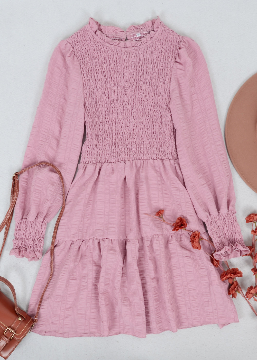 Jewel Neck Shirred Dress