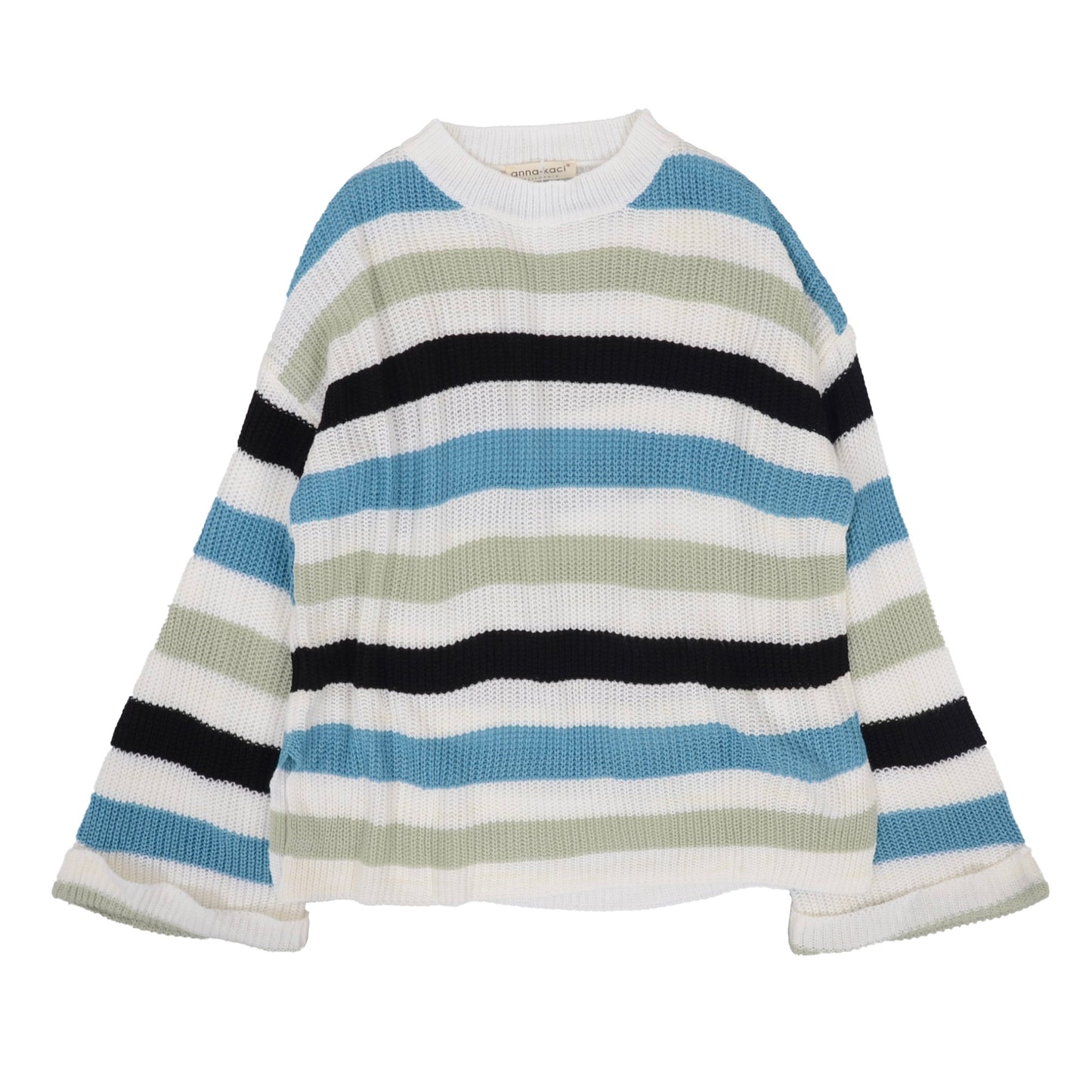 Anna-Kaci Striped Bell Sleeve Light Long Sleeve Sweater Top for Women
