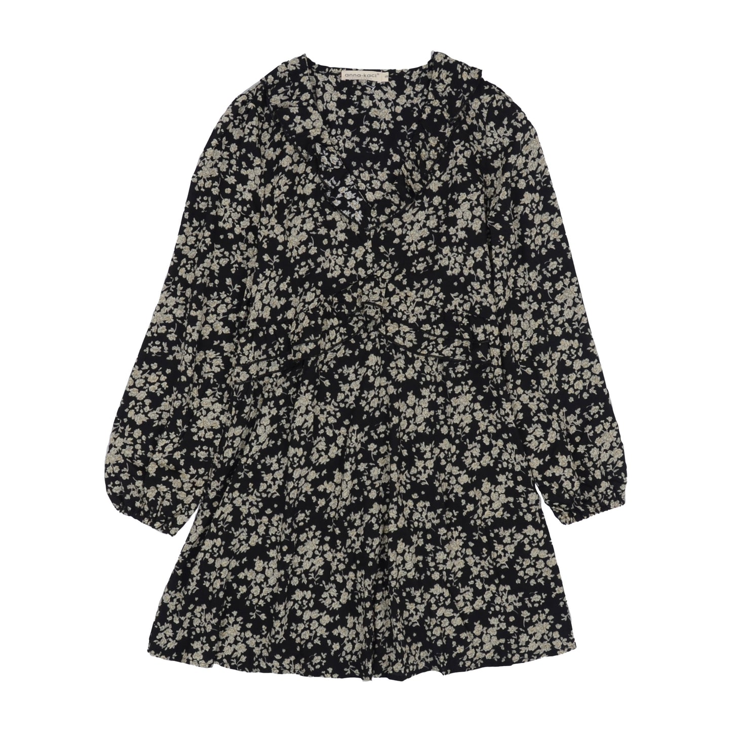 Anna-Kaci Floral Print V Neck Long Sleeve Ruffle Detail Dress for Women