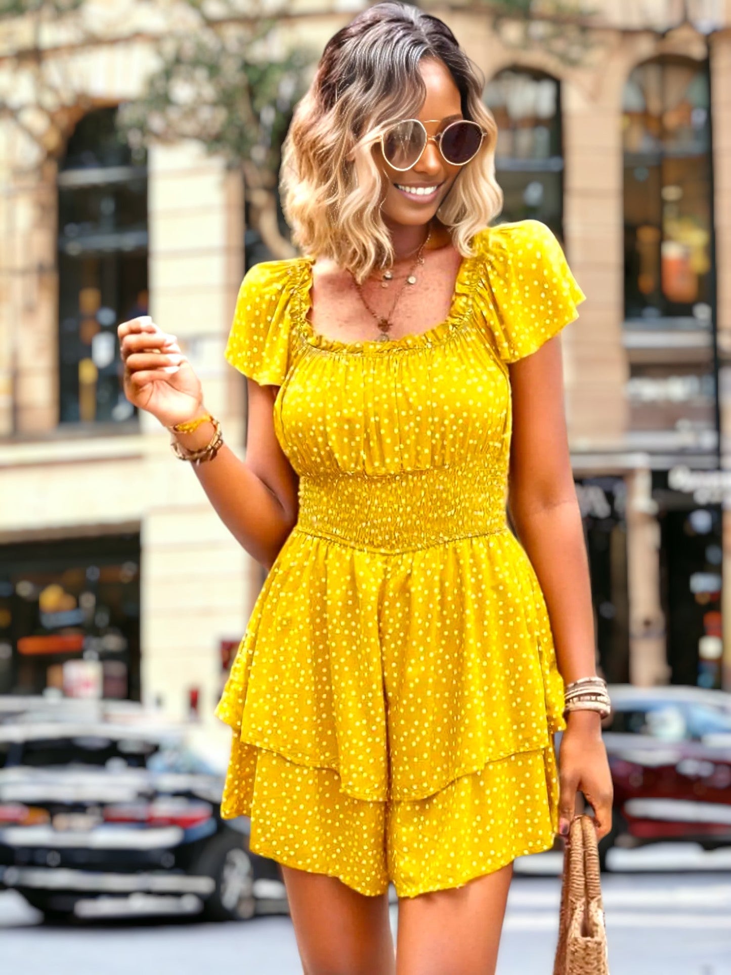 Puff Sleeve Tiered Romper