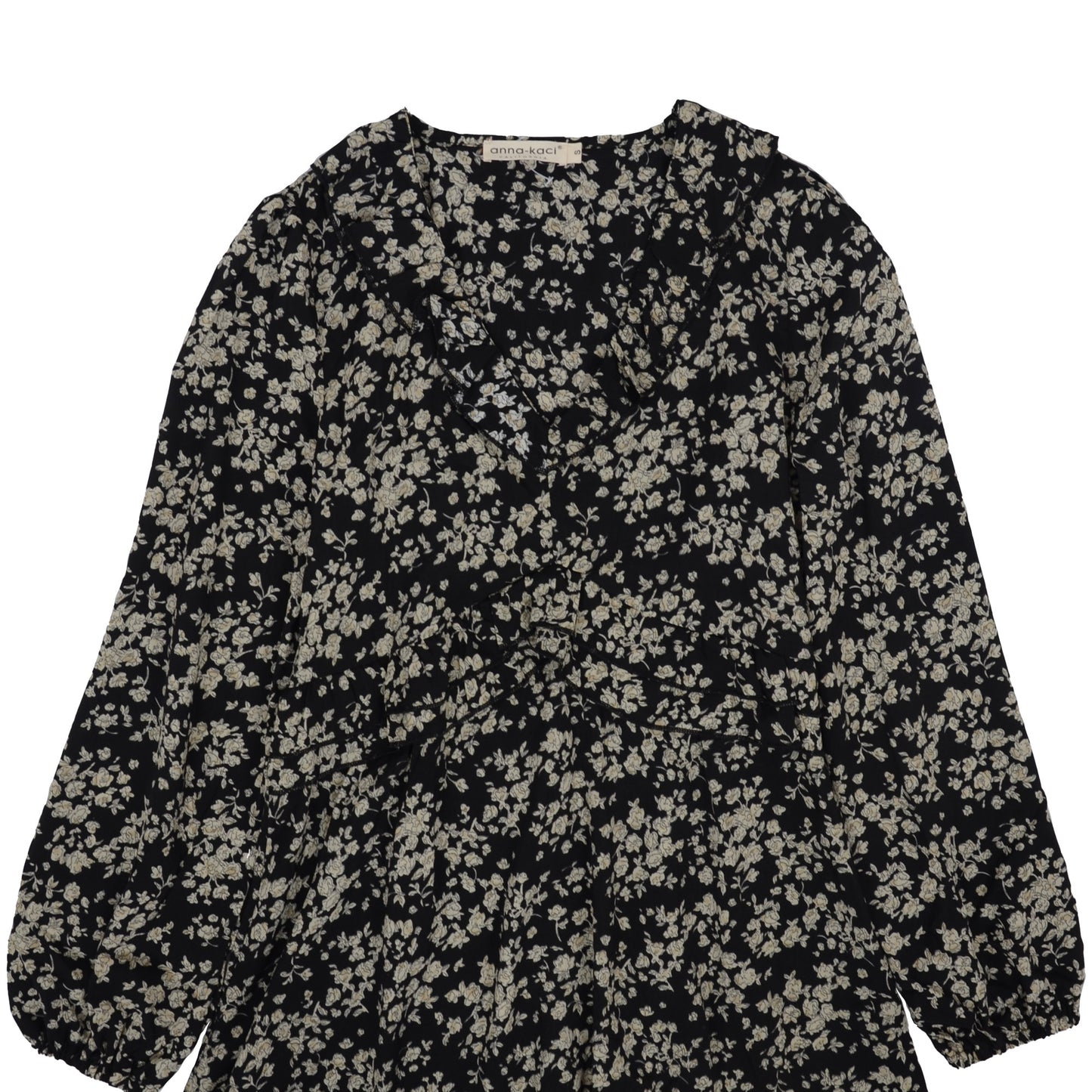 Anna-Kaci Floral Print V Neck Long Sleeve Ruffle Detail Dress for Women Large 8-10 / Gray