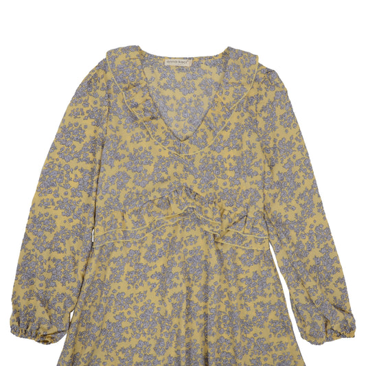 Anna-Kaci Floral Print V Neck Long Sleeve Ruffle Detail Dress for Women