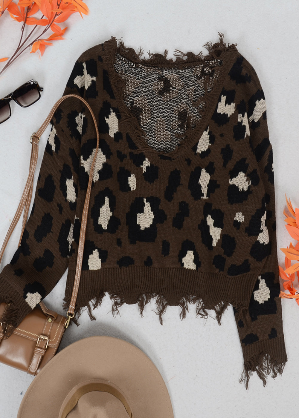 Tassel Frayed Hem Patterned Sweater