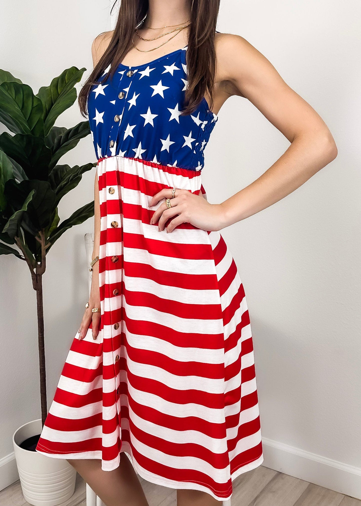 Independence Day Flag Dress With Suspenders And Buttons
