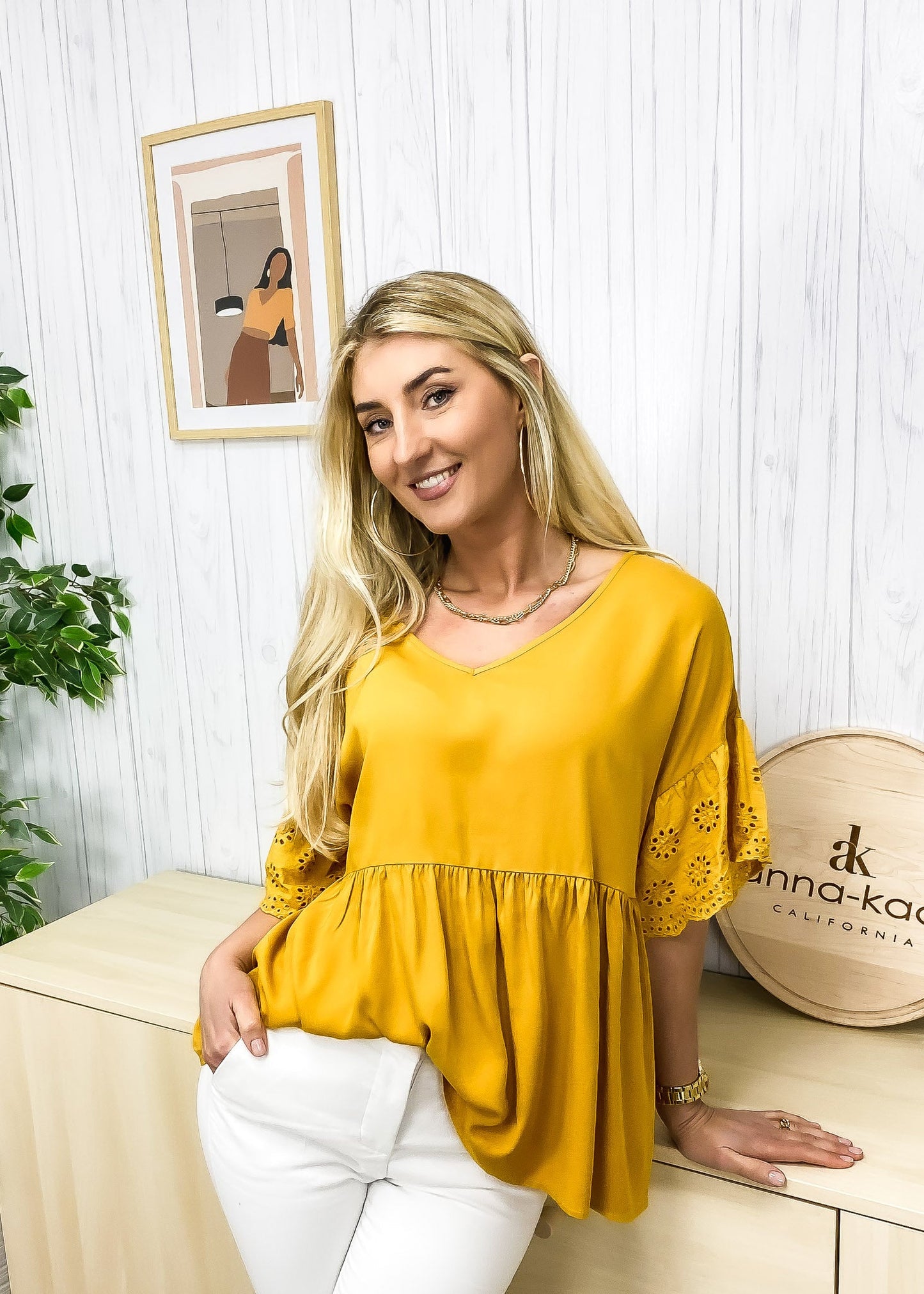 Eyelet Sleeve Flowy Blouse