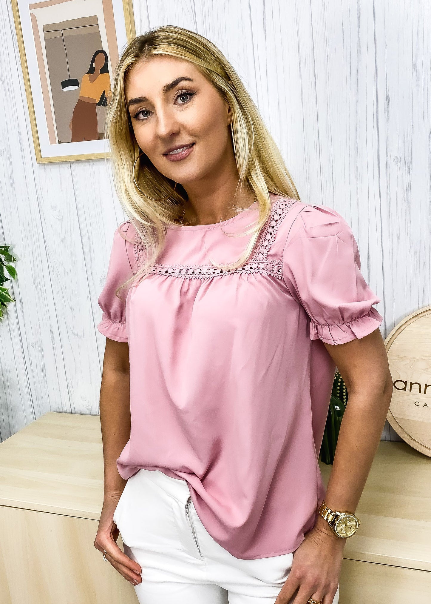 Crochet Detail Puff Sleeve Blouse