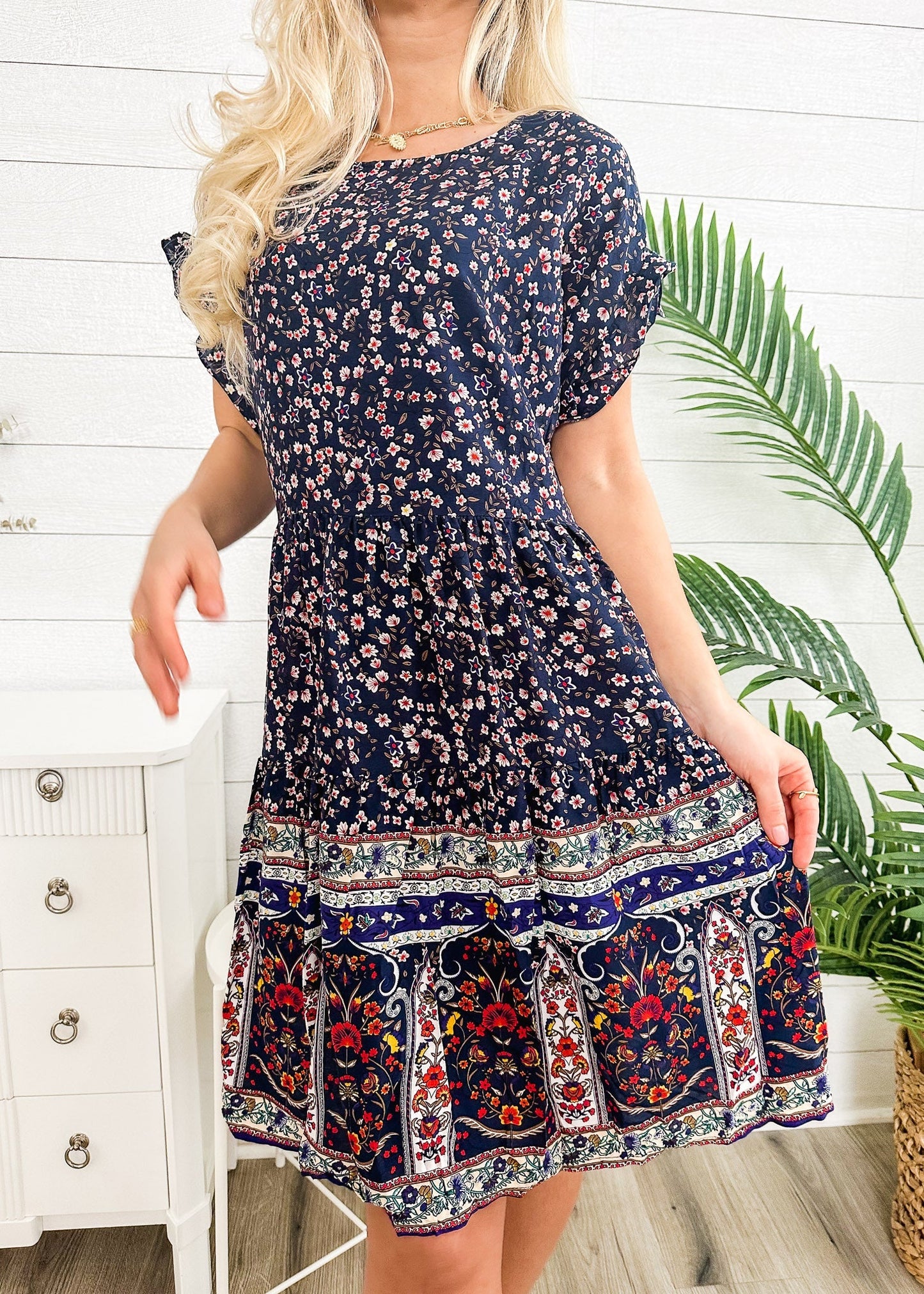Ruffle Short Sleeve Boho Dress