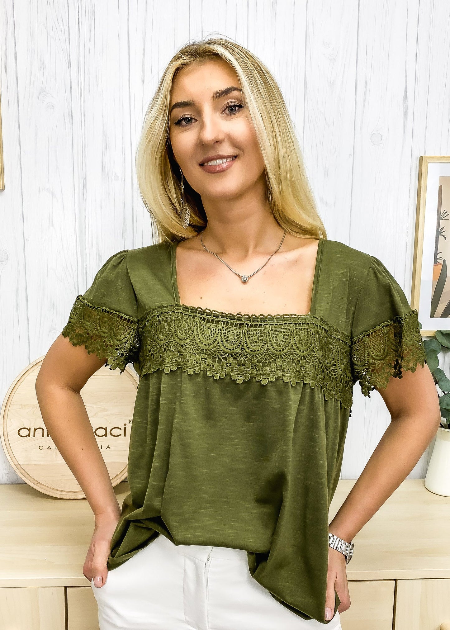 Square Neck Lace Detail Shirt