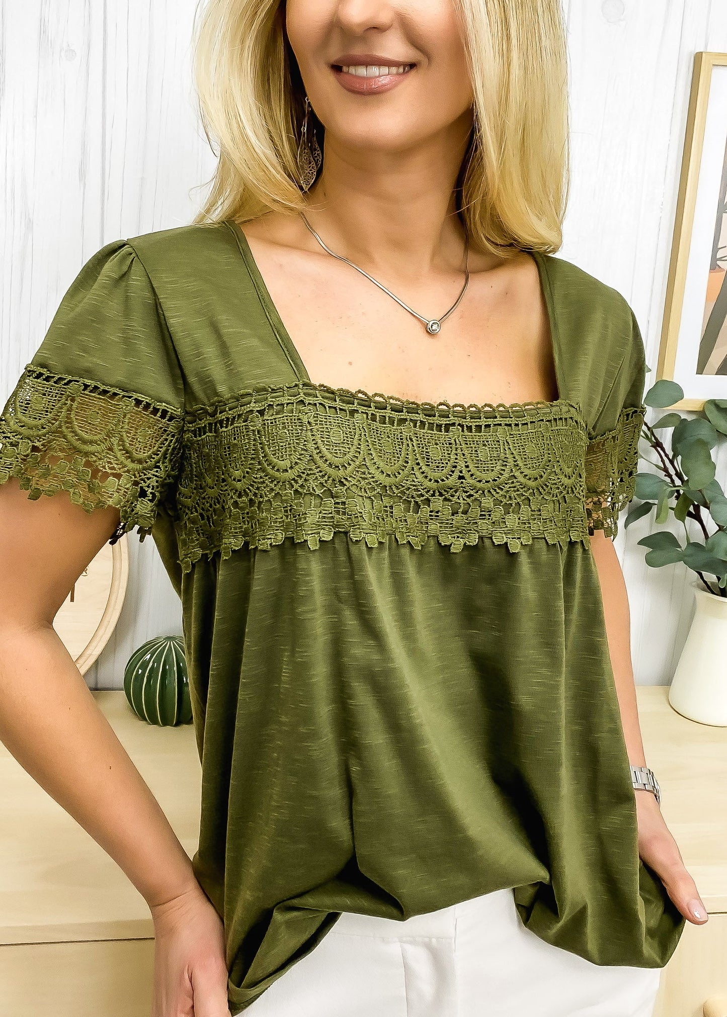 Square Neck Lace Detail Shirt