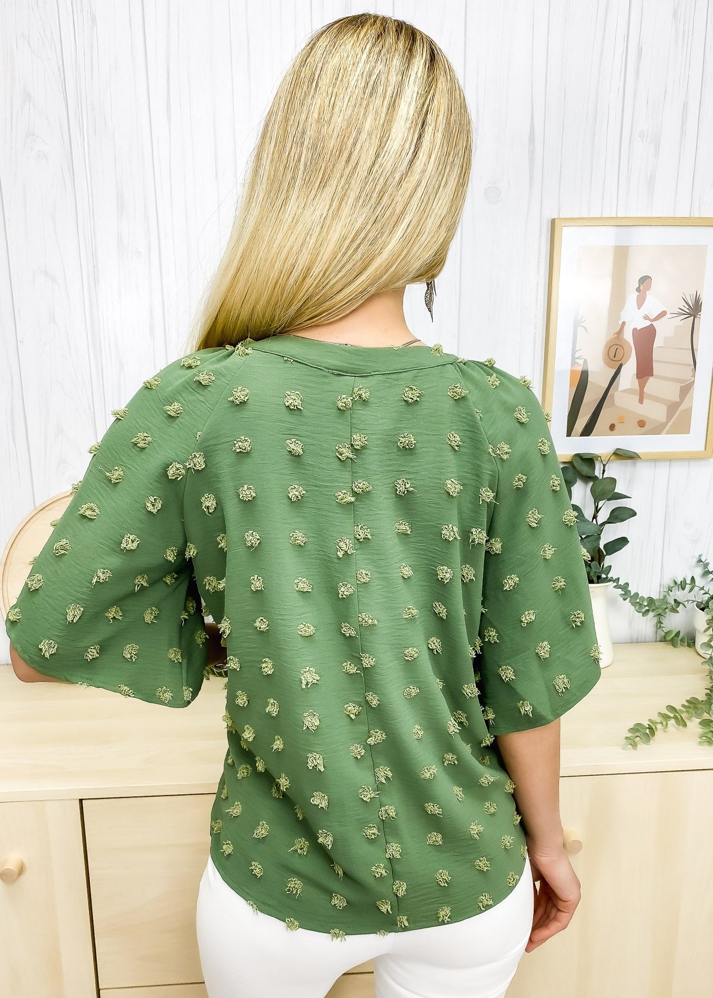 Swiss Dot Slanted Sleeve Blouse