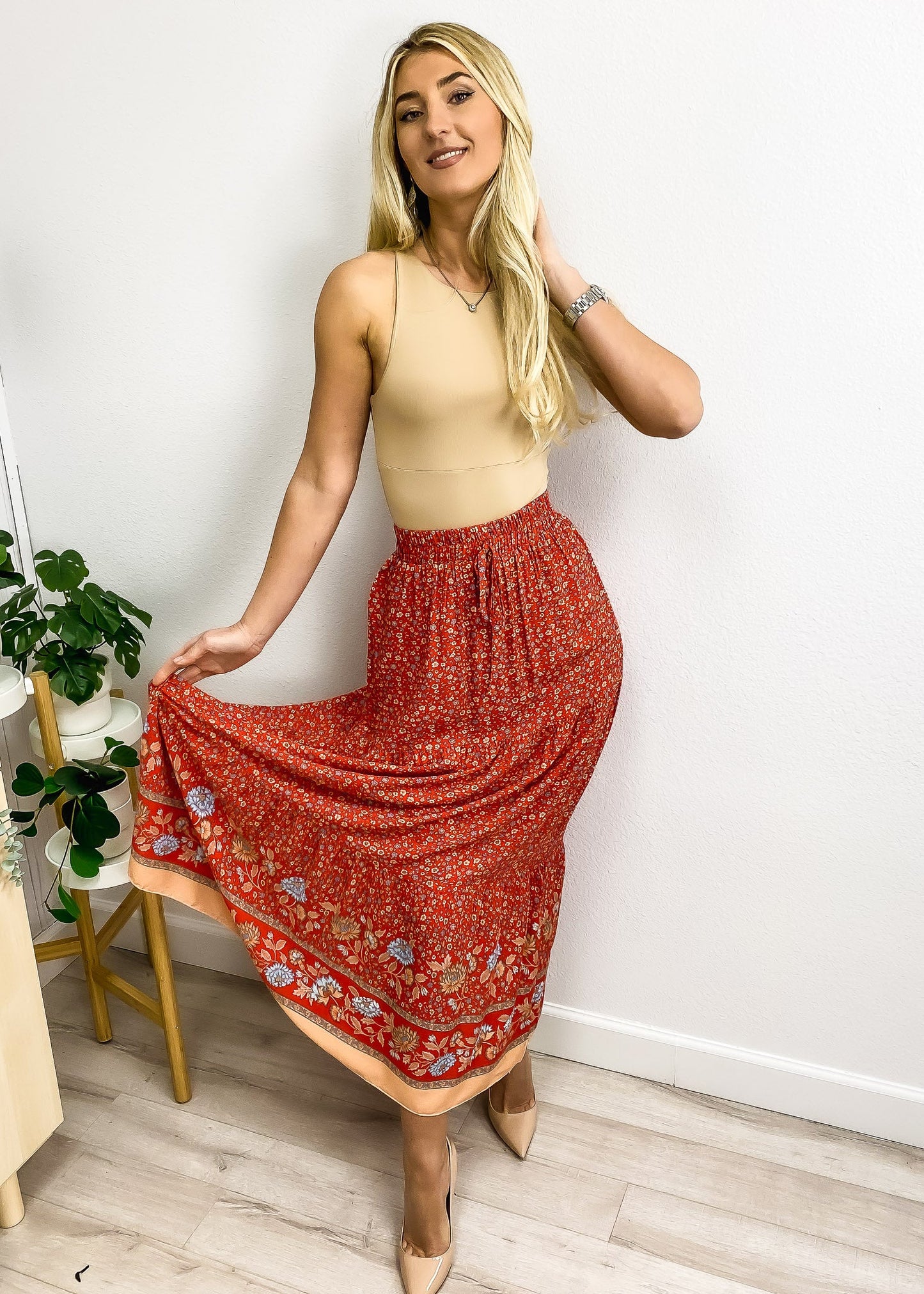 High Waist Floral Bohemian Skirt