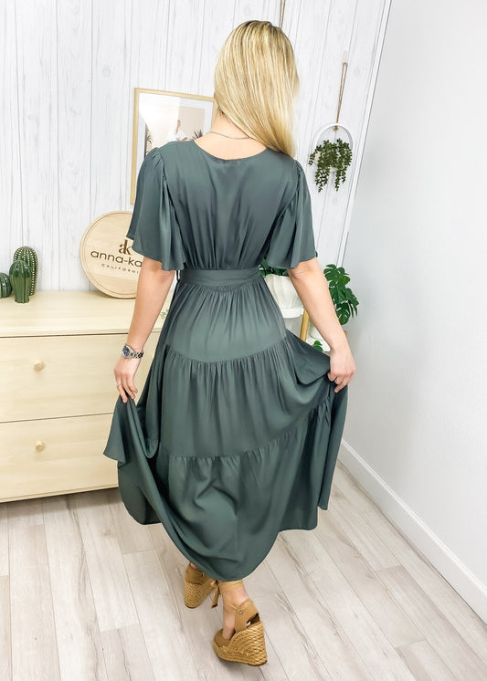 Ruffle Gathered Detail Cross Front Dress