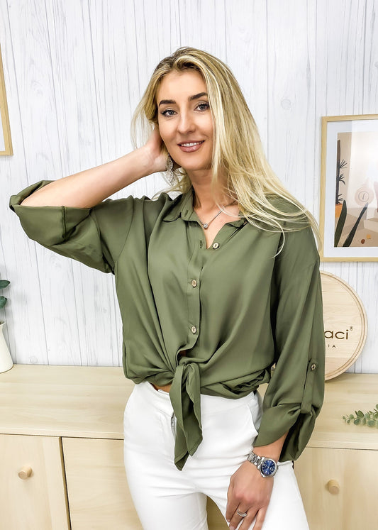 Button Front Relaxed Fit Blouse