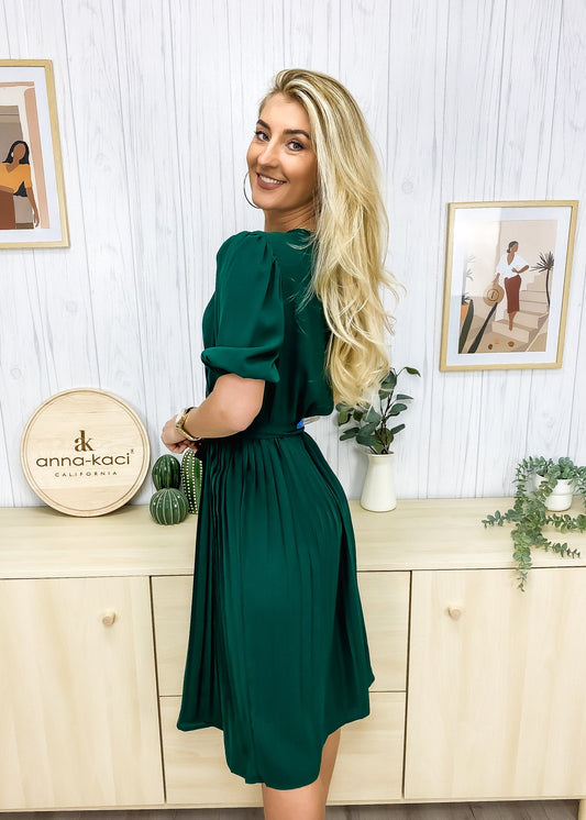 Puff Sleeve Pleated Dress