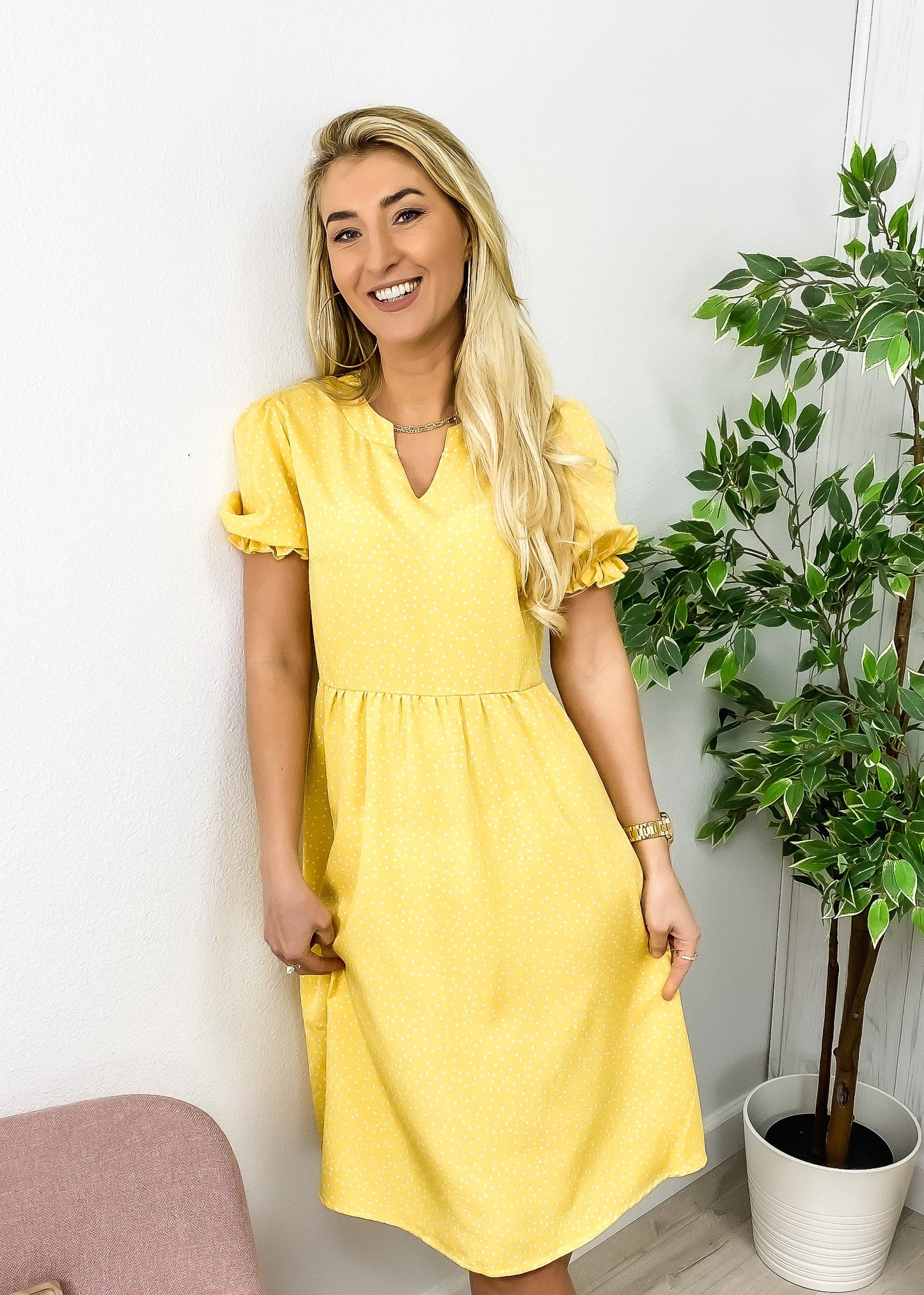 V Neck Polka Dot Dress