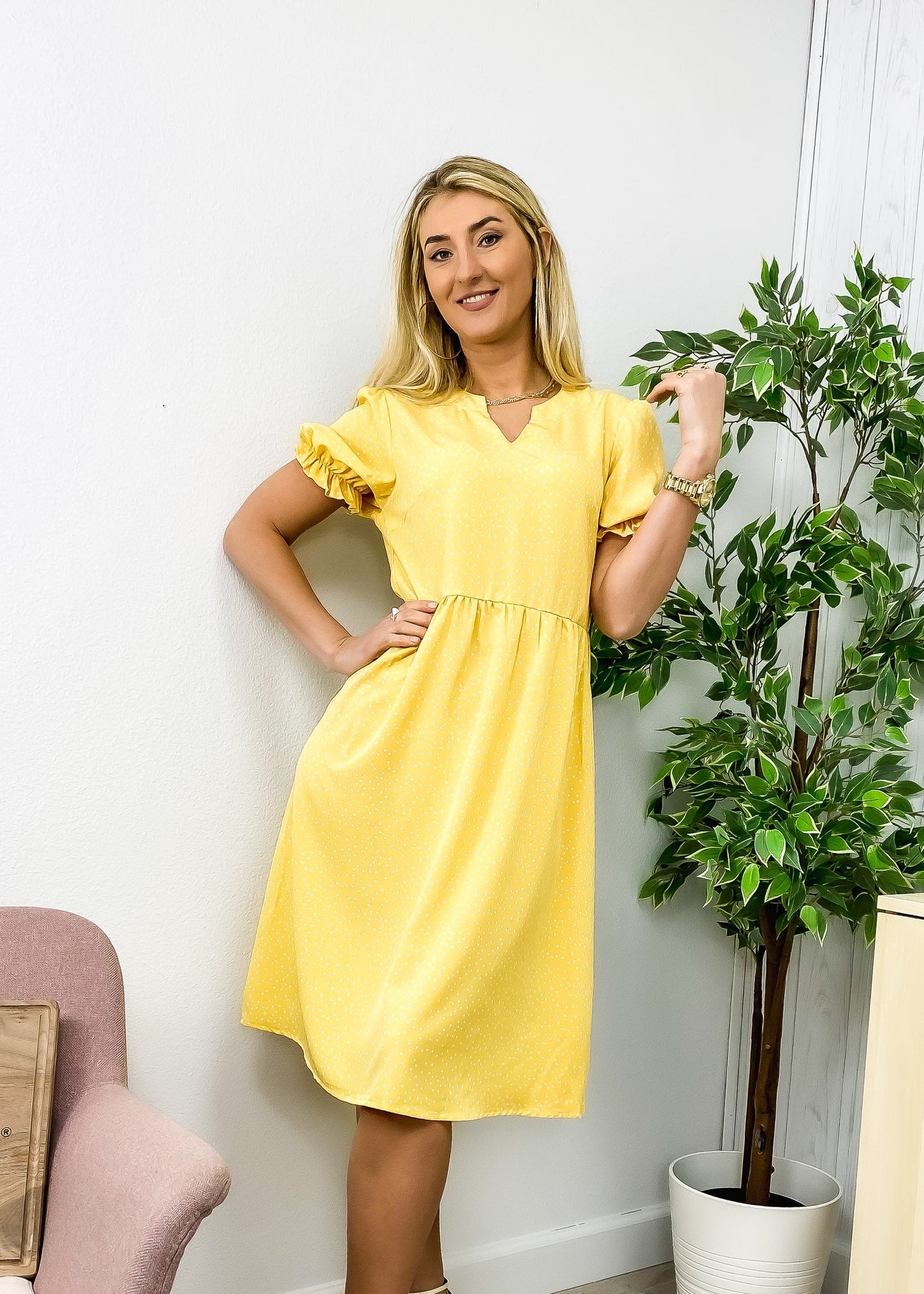V Neck Polka Dot Dress