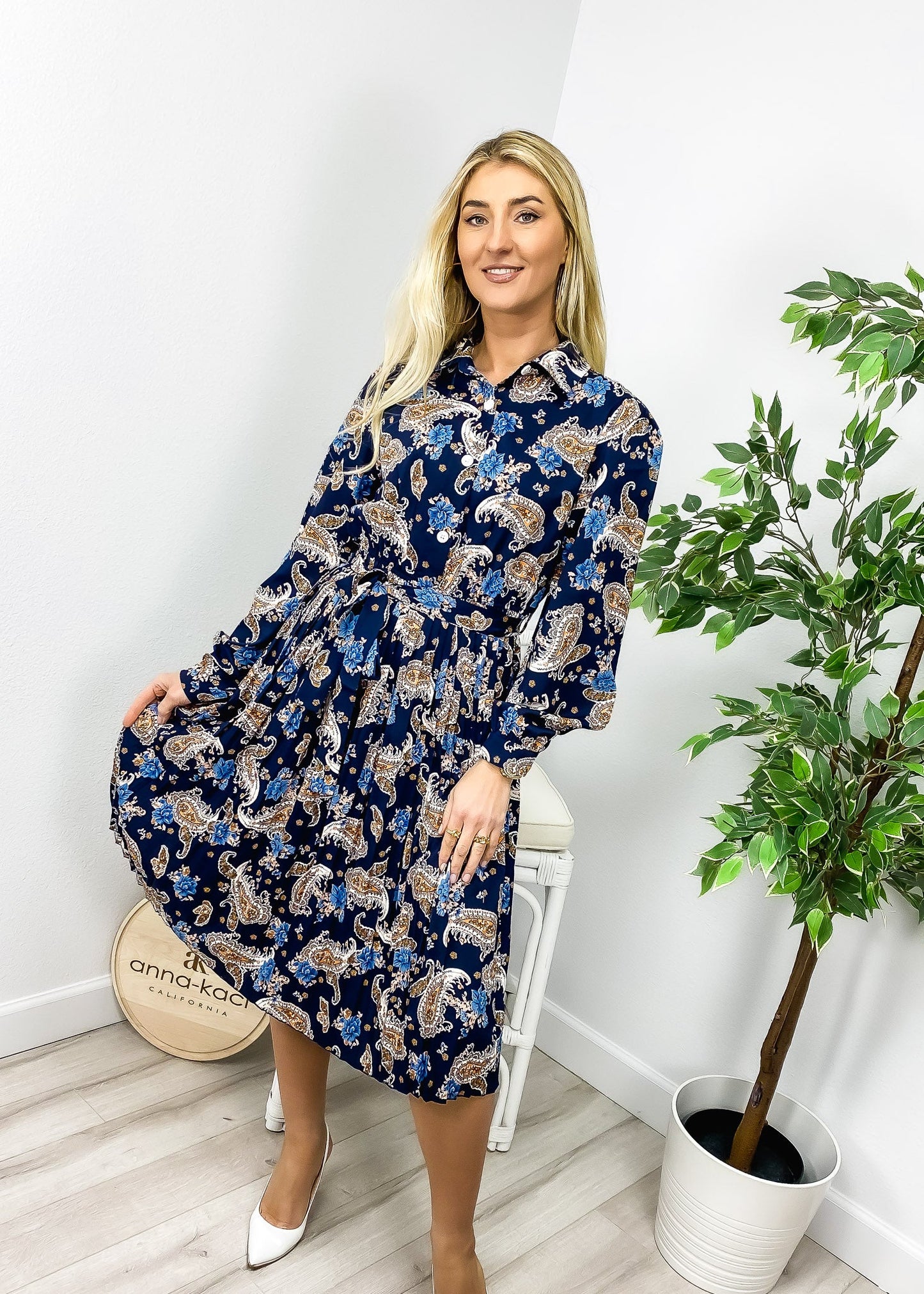 Paisley Print Pleated Dress