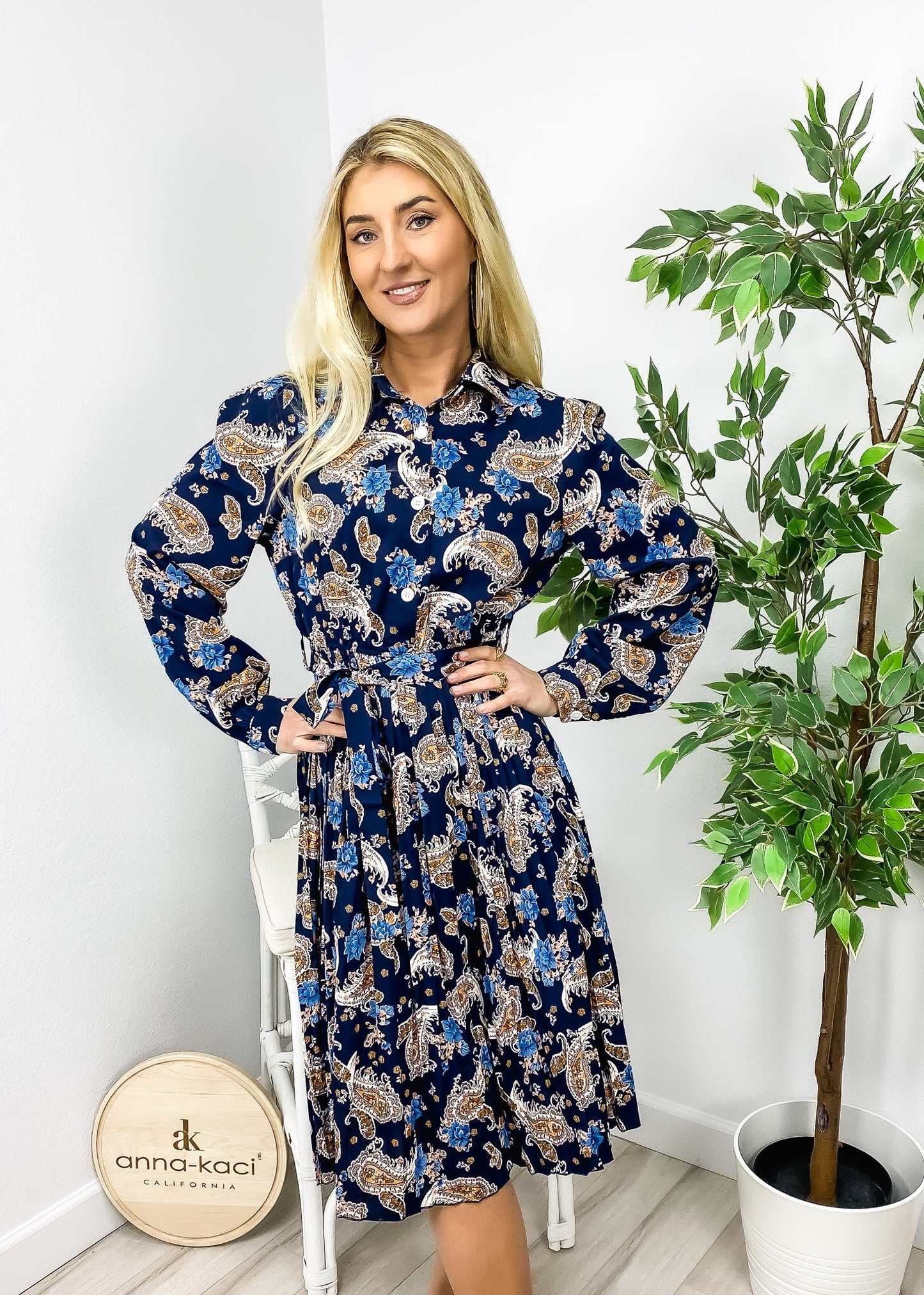 Paisley Print Pleated Dress