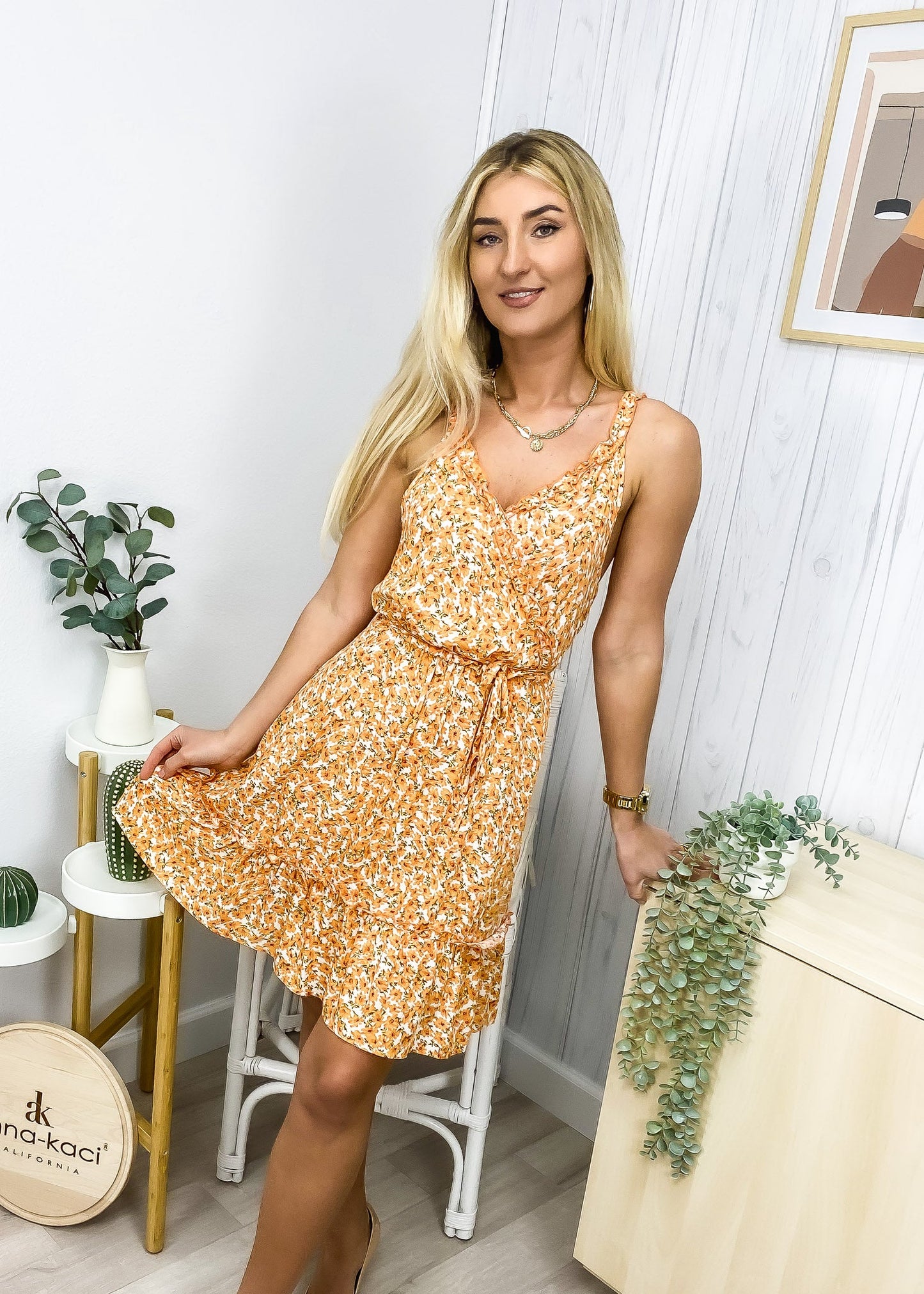 Ruffle Surplice Neck Floral Dress