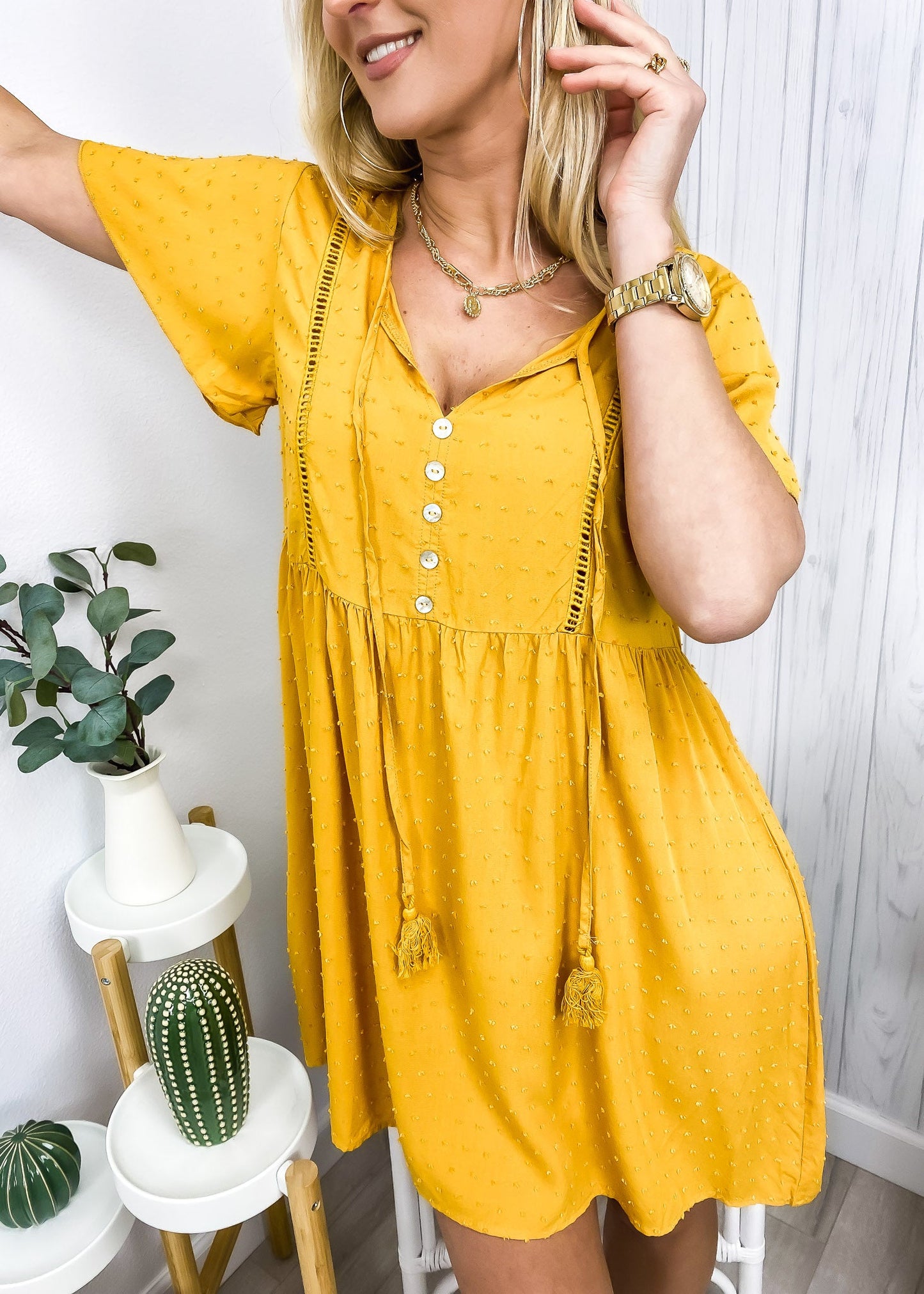 Tie Neck Swiss Dot Summer Dress