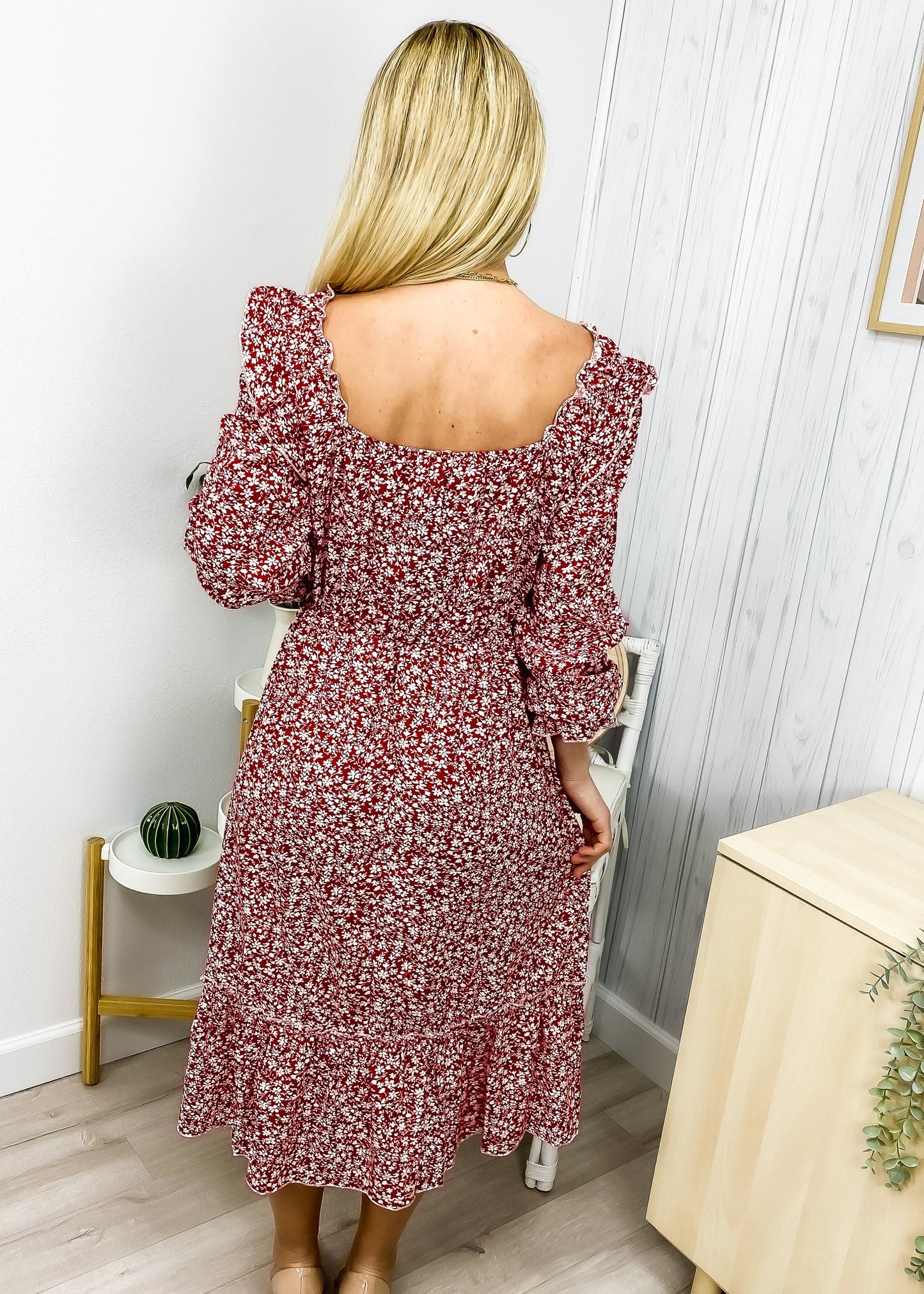 Ruffle Square Neck Floral Dress