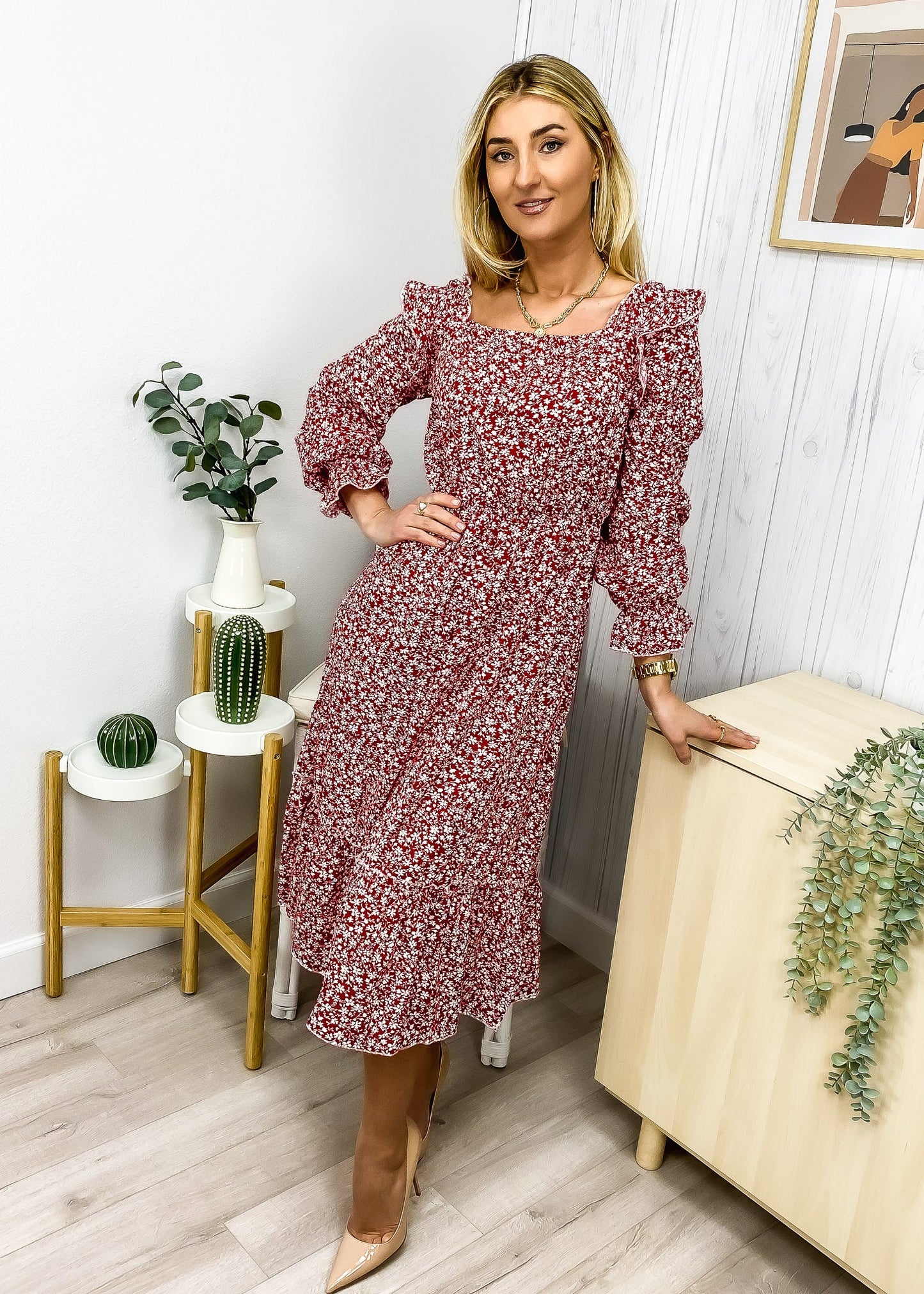 Ruffle Square Neck Floral Dress