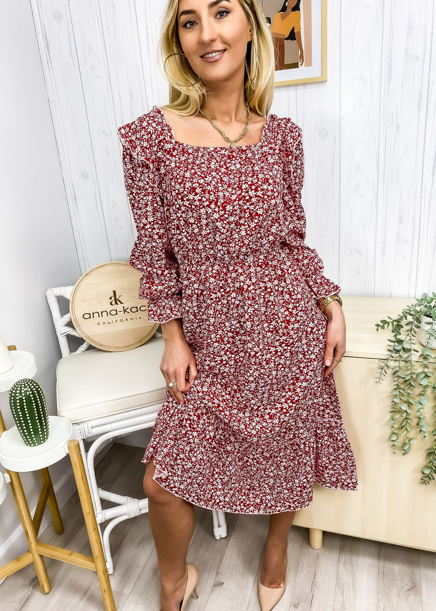 Ruffle Square Neck Floral Dress