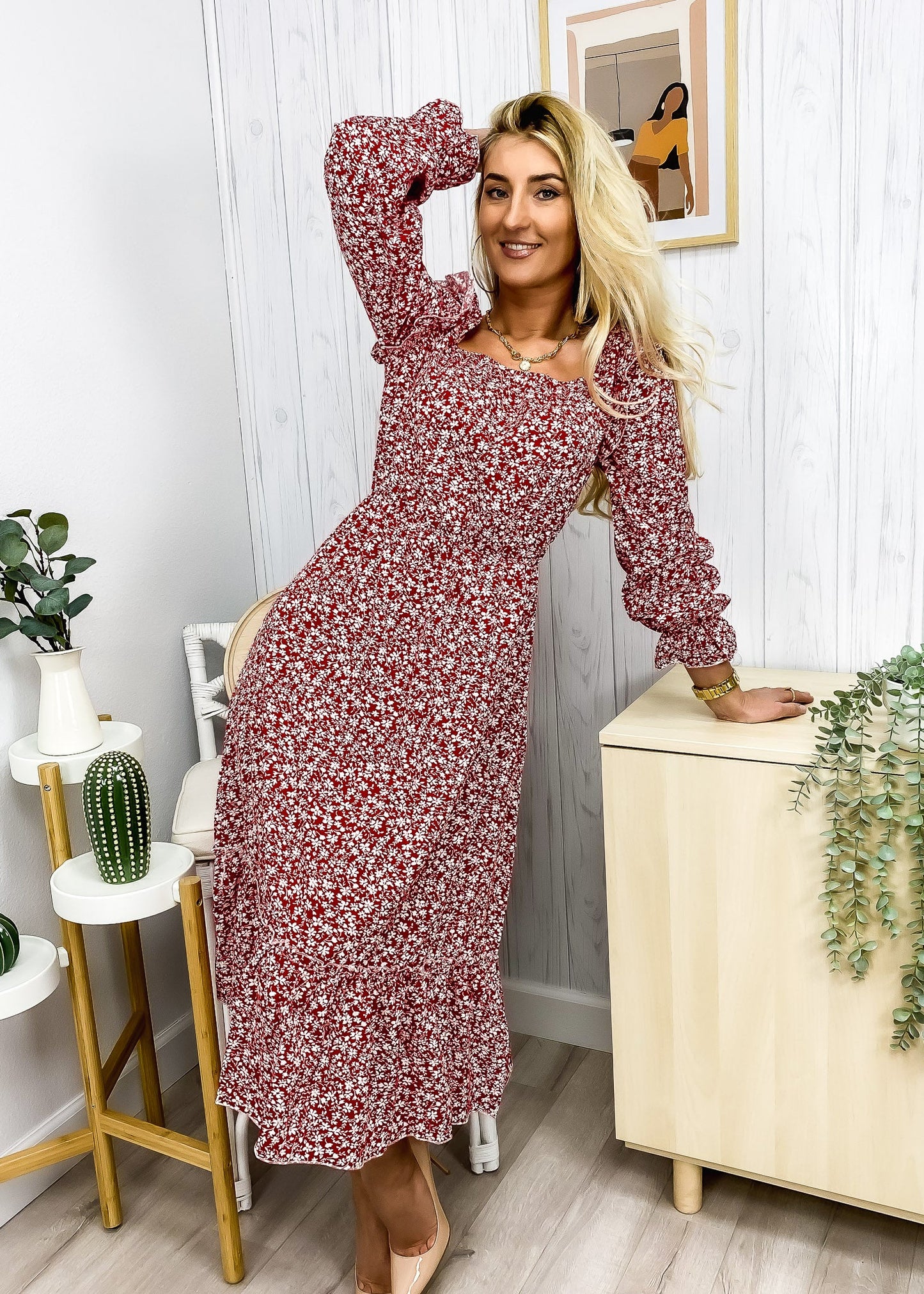 Ruffle Square Neck Floral Dress