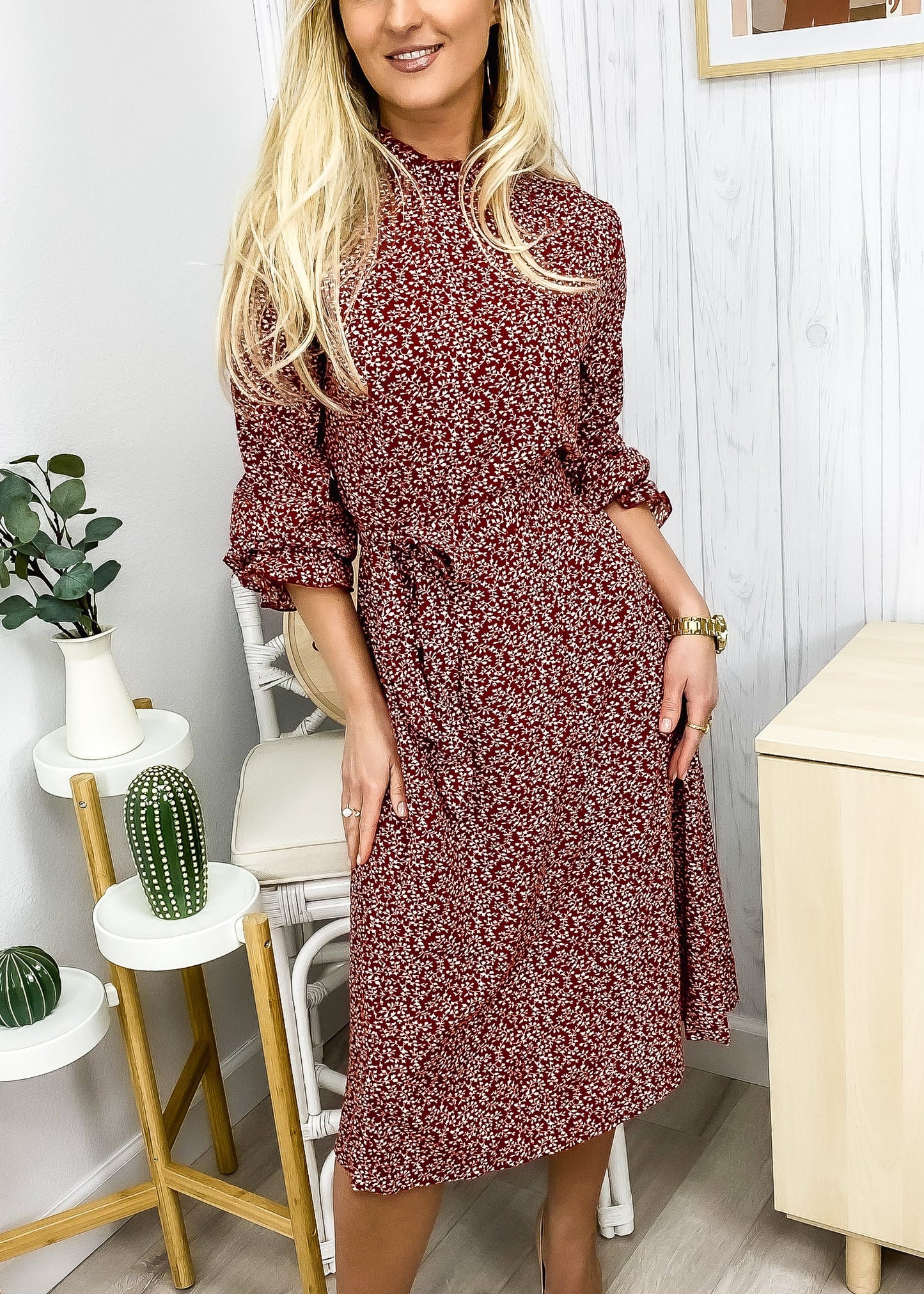 Ruffle Neck Tie Dress