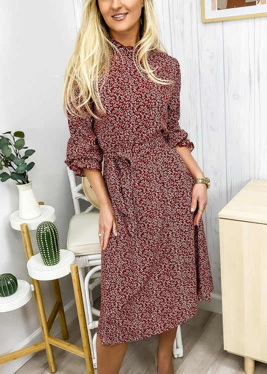 Ruffle Neck Tie Dress