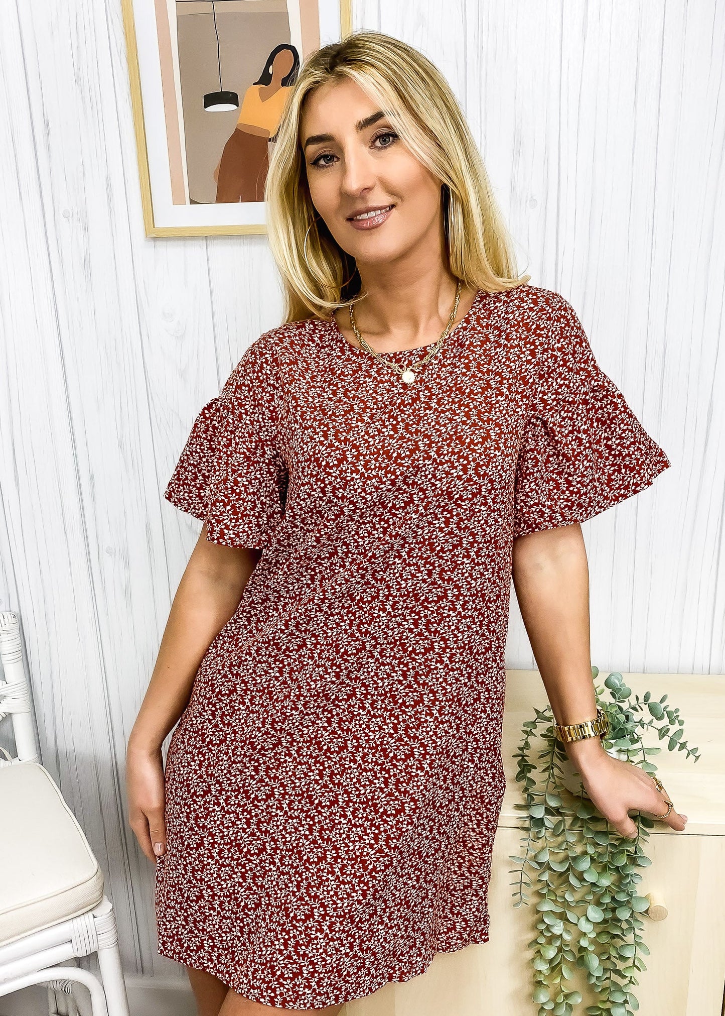 Ditsy Floral Bell Sleeve Dress