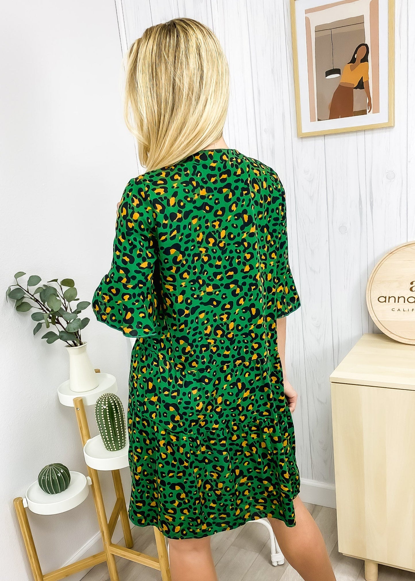 Solid Tie Neck Tiered Dress