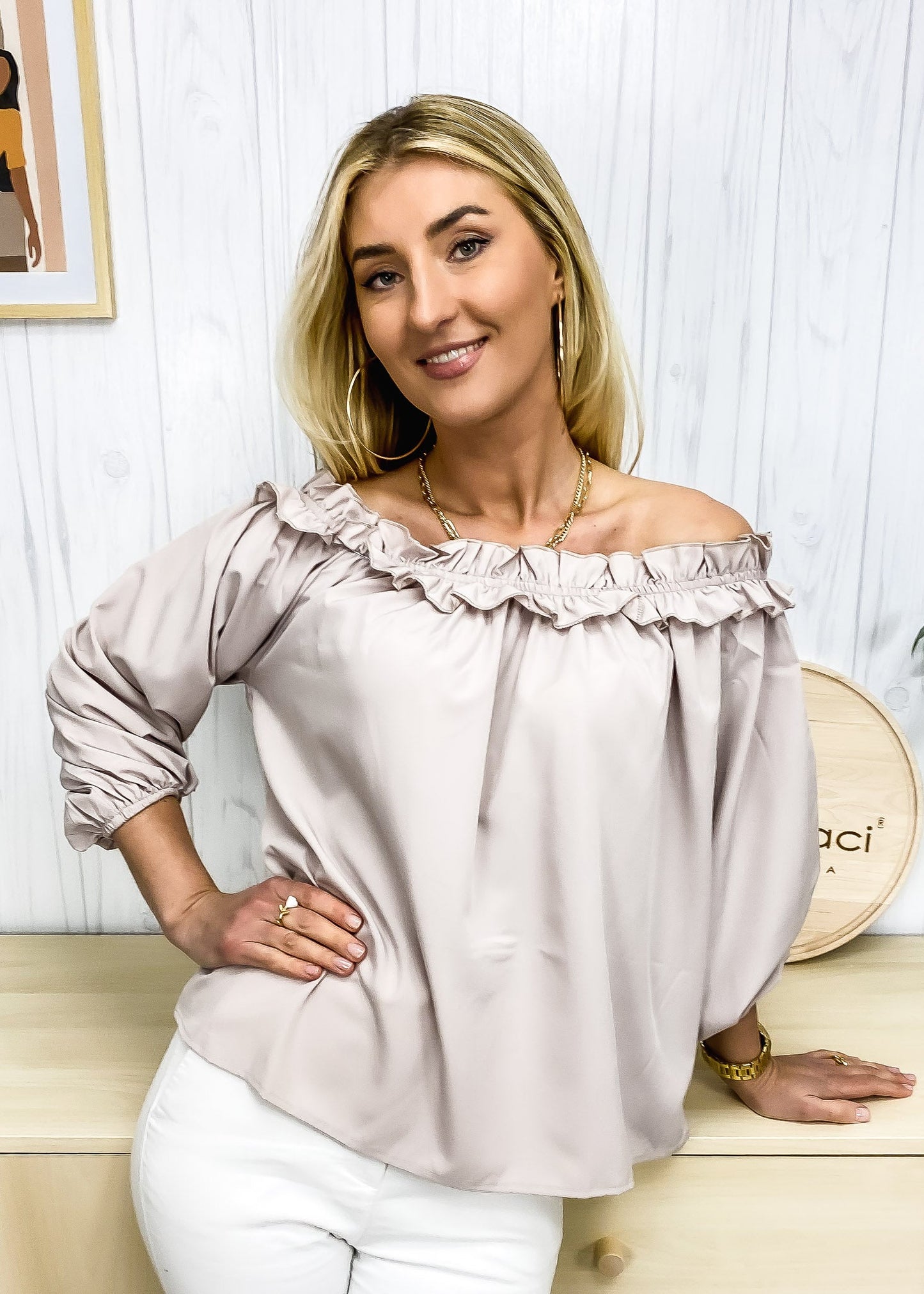 Ruffle Trim Off-Shoulder Top