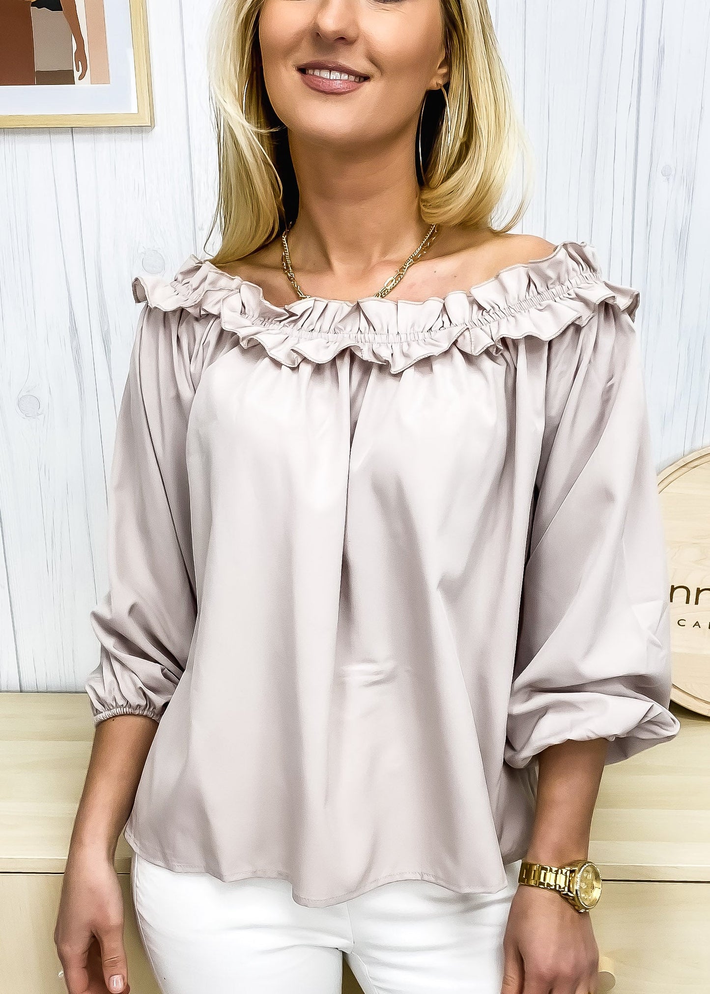 Ruffle Trim Off-Shoulder Top